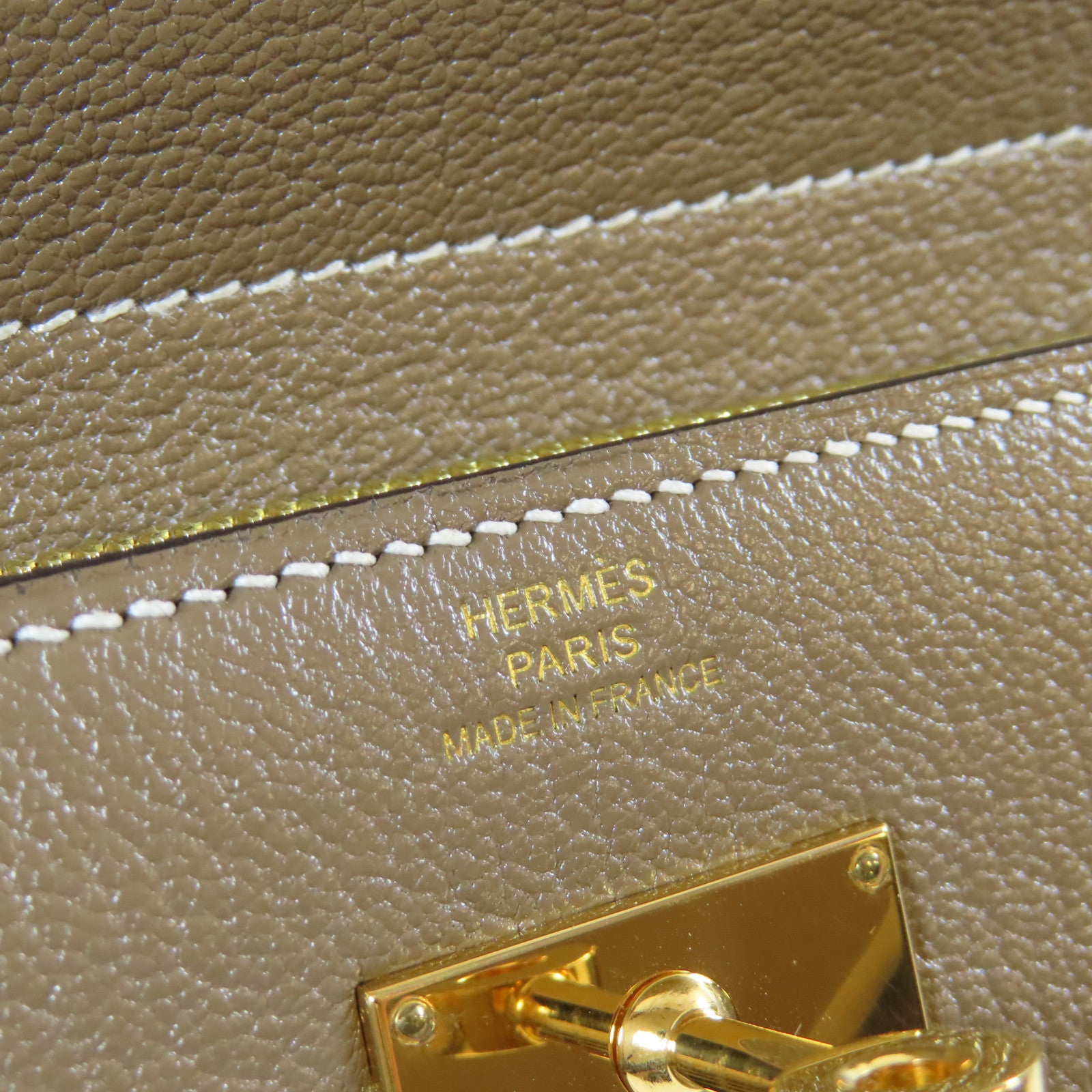 HERMES Chevre皮革Kelly Wallet金扣長錢包Etoupe大象灰色