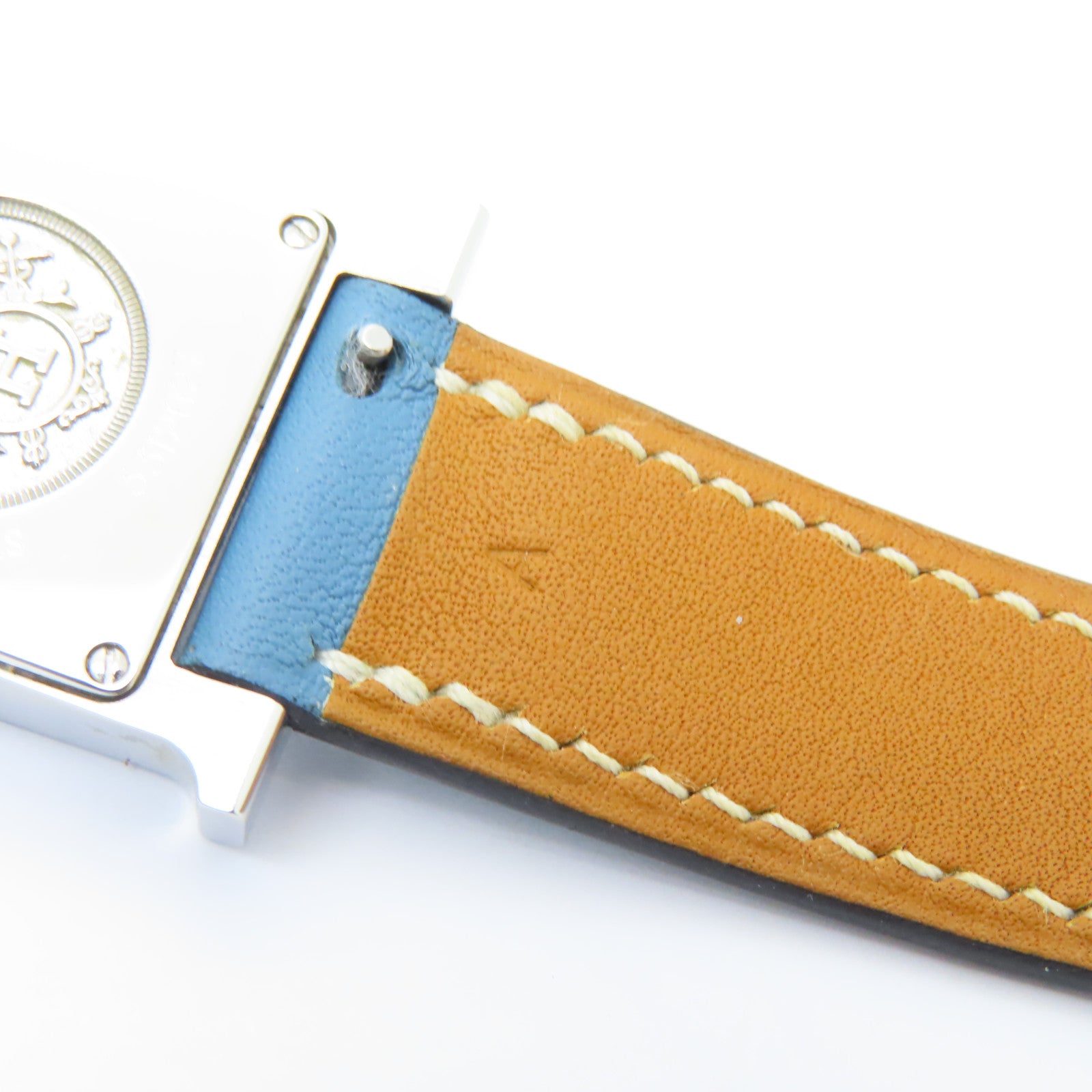 HERMES H Watch不鏽鋼/皮革帶手錶石英機芯白色/藍色