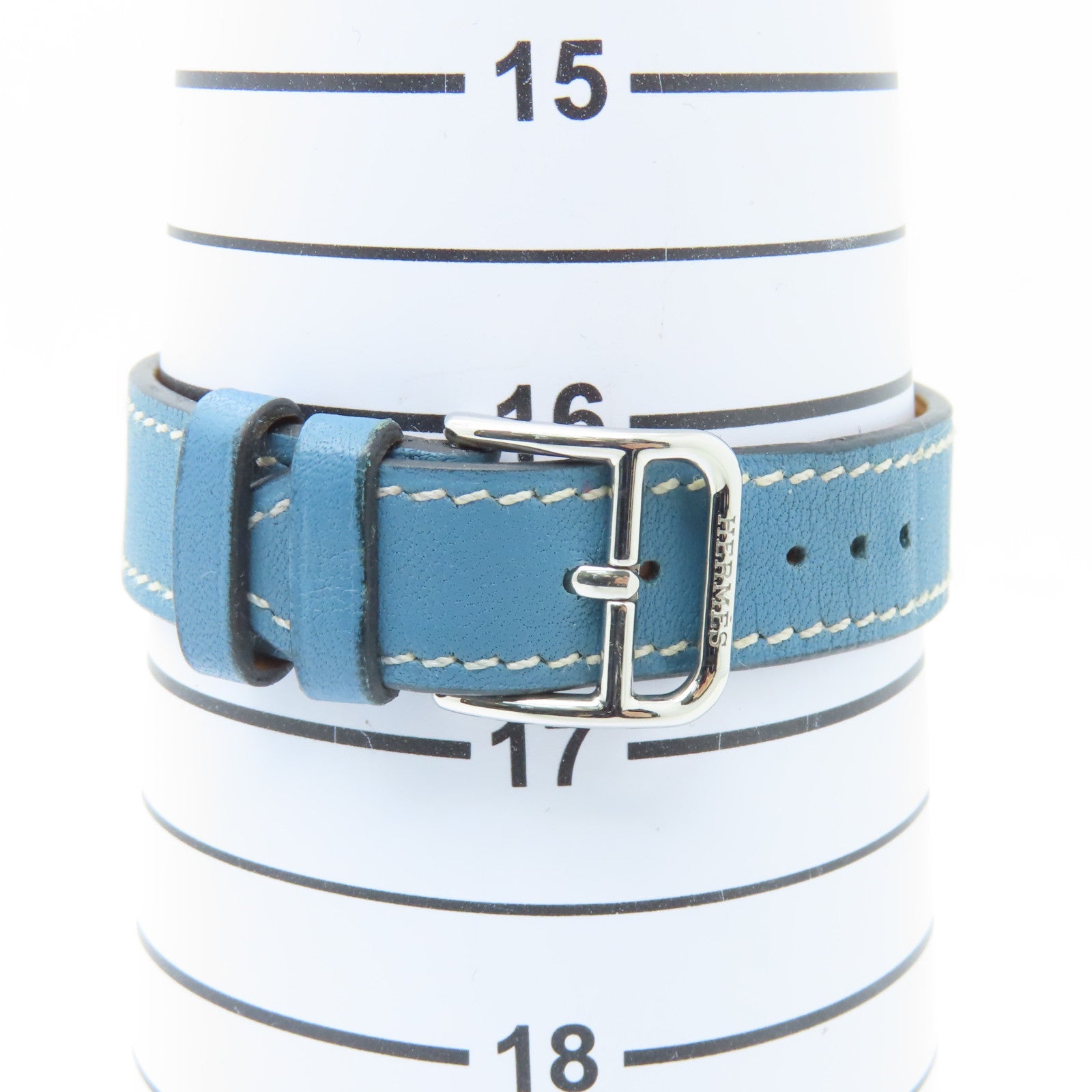 HERMES H Watch不鏽鋼/皮革帶手錶石英機芯白色/藍色