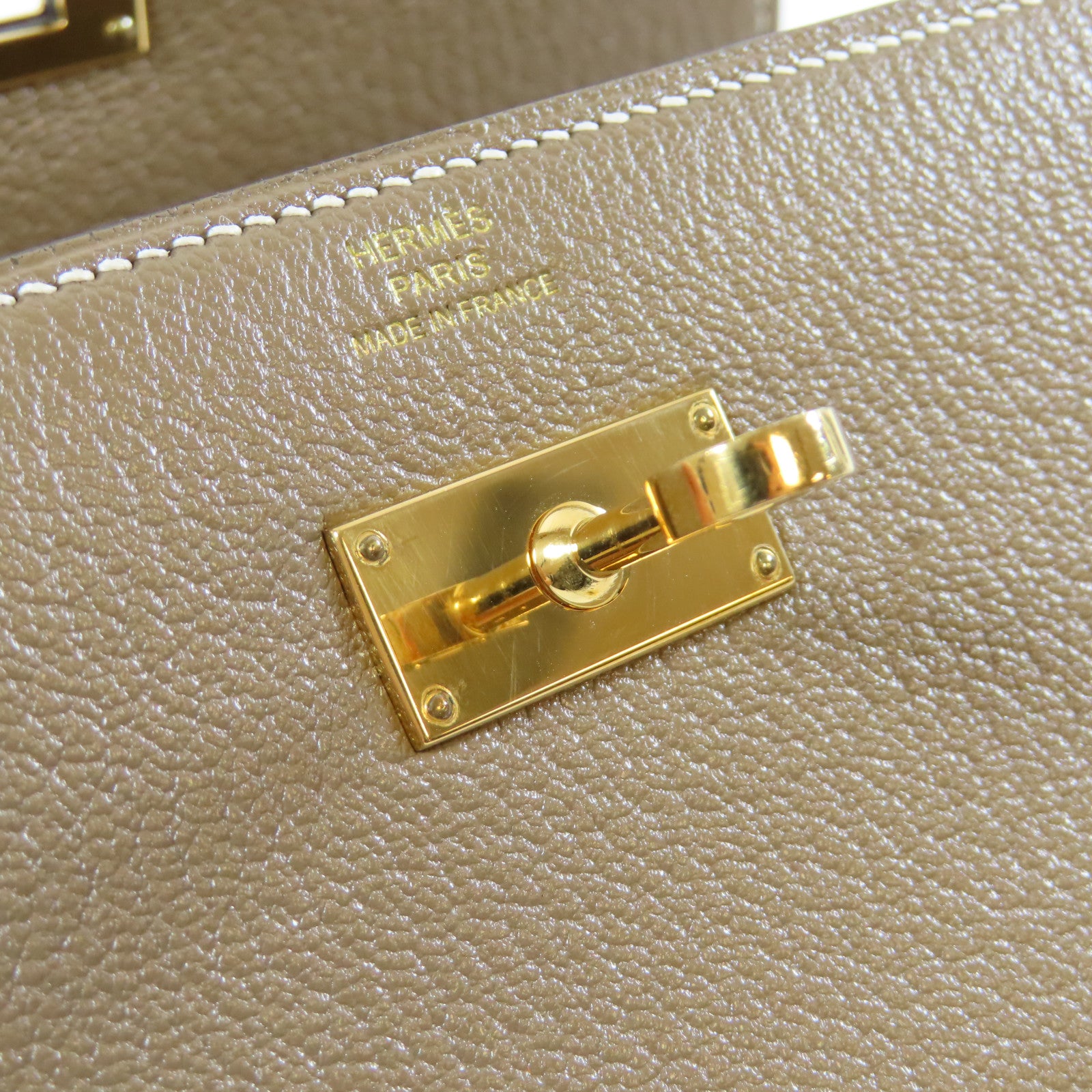 HERMES Chevre皮革Kelly Wallet金扣長錢包Etoupe大象灰色