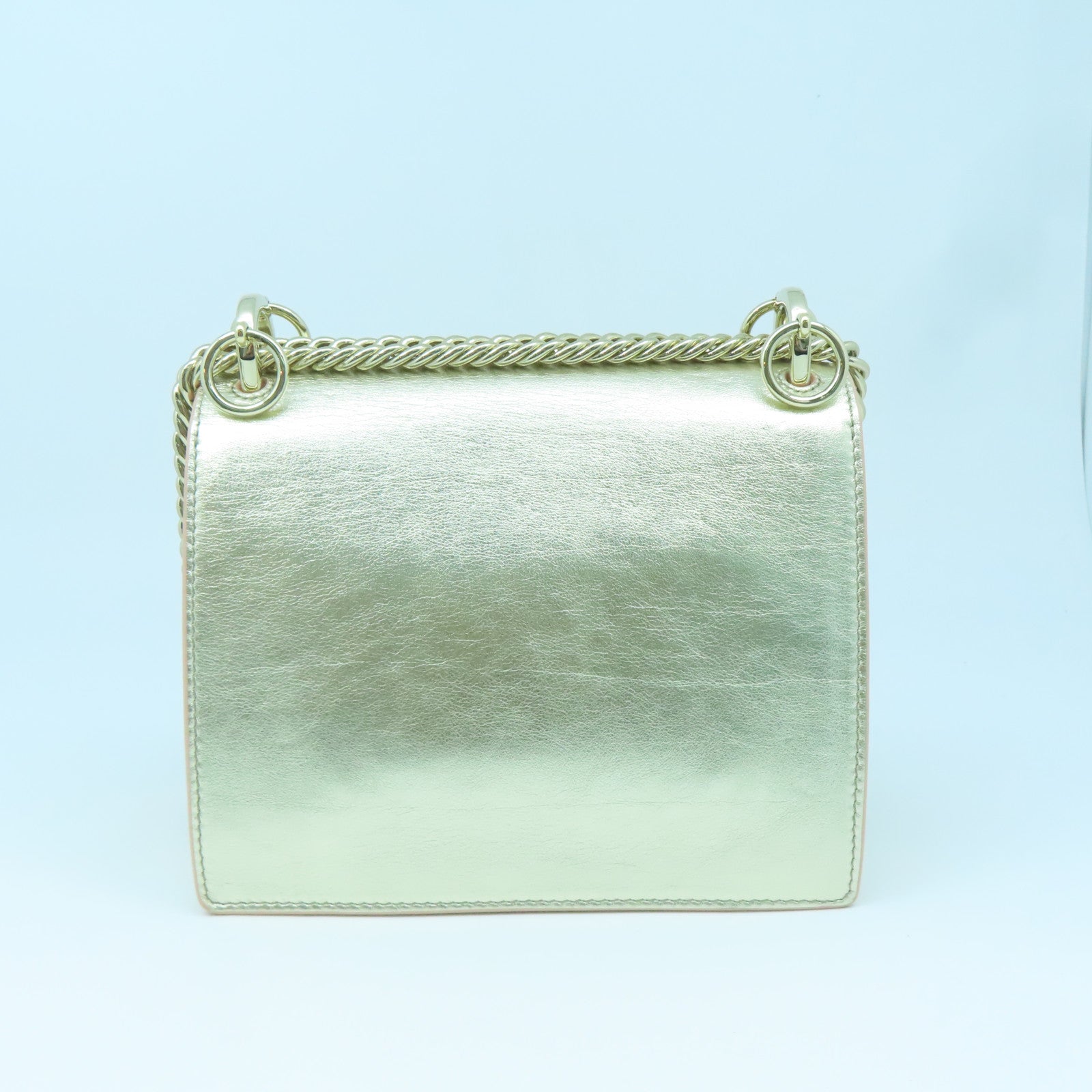 FENDI Calfskin Leather Kan I Gold Buckle Chain Shoulder Bag Silver/Pink