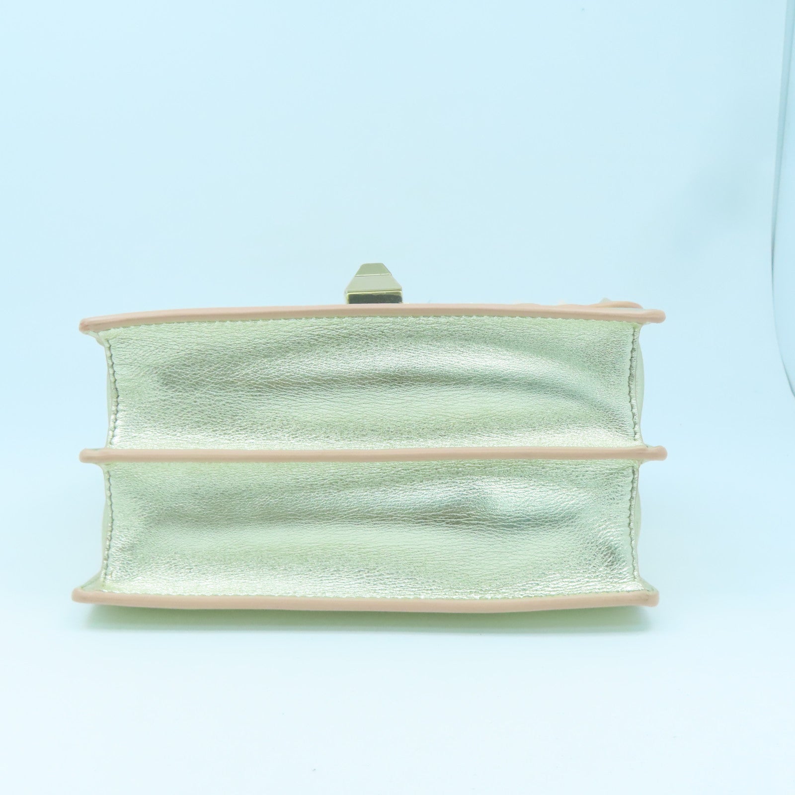 FENDI Calfskin Leather Kan I Gold Buckle Chain Shoulder Bag Silver/Pink