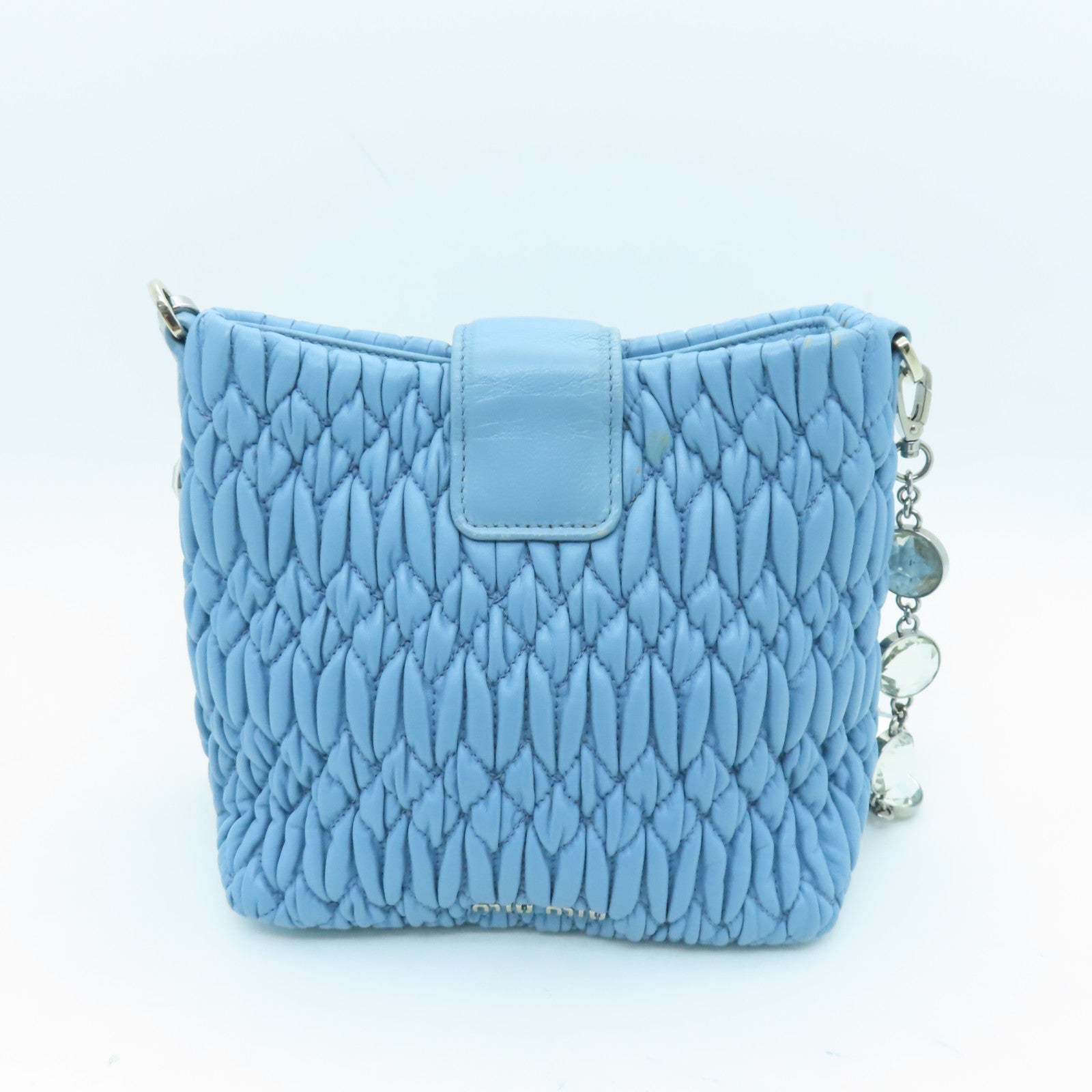 Miu Miu Sheepskin Leather Shoulder Bag Silver Buckle Chain Strap Shoulder Bag Light Blue