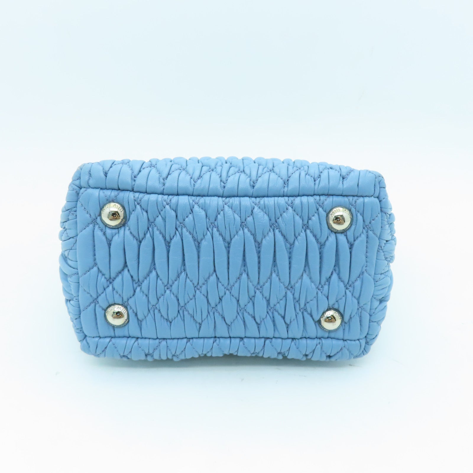 Miu Miu Sheepskin Leather Shoulder Bag Silver Buckle Chain Strap Shoulder Bag Light Blue