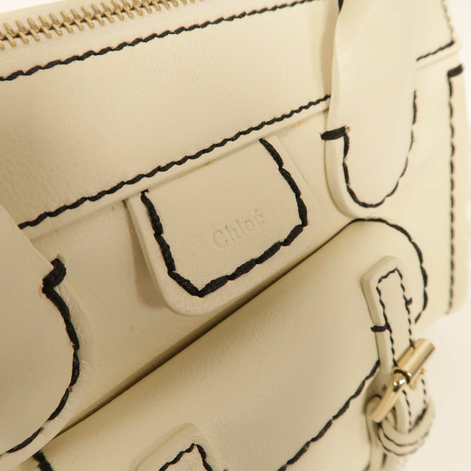 Chloe 牛皮皮革2way Shoulder Bag金扣手挽肩背兩用袋白色