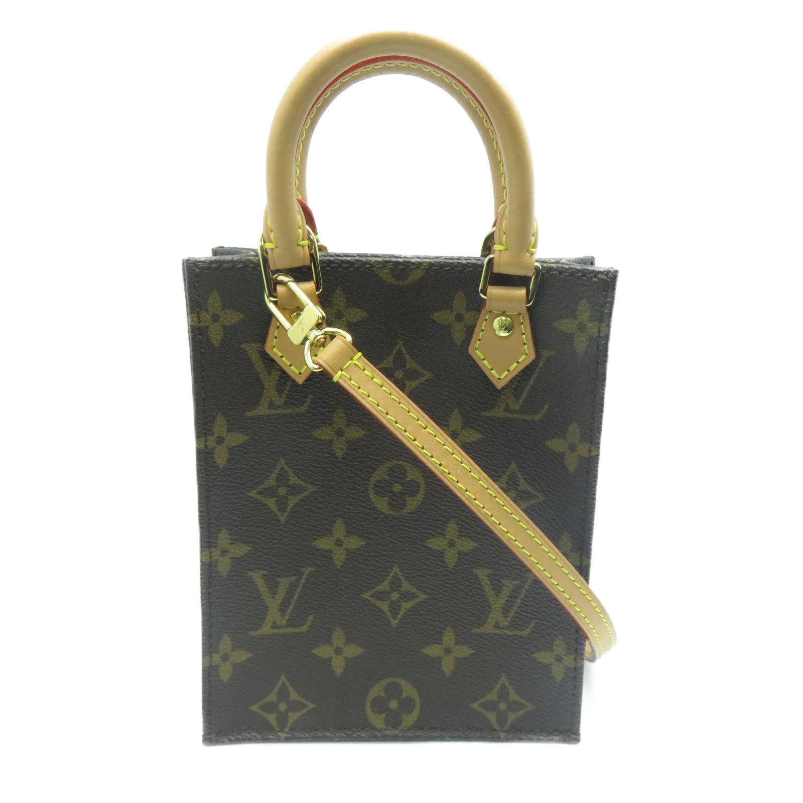 LOUIS VUITTON Monogram Petit Sac Plat金扣手挽肩背兩用袋啡色