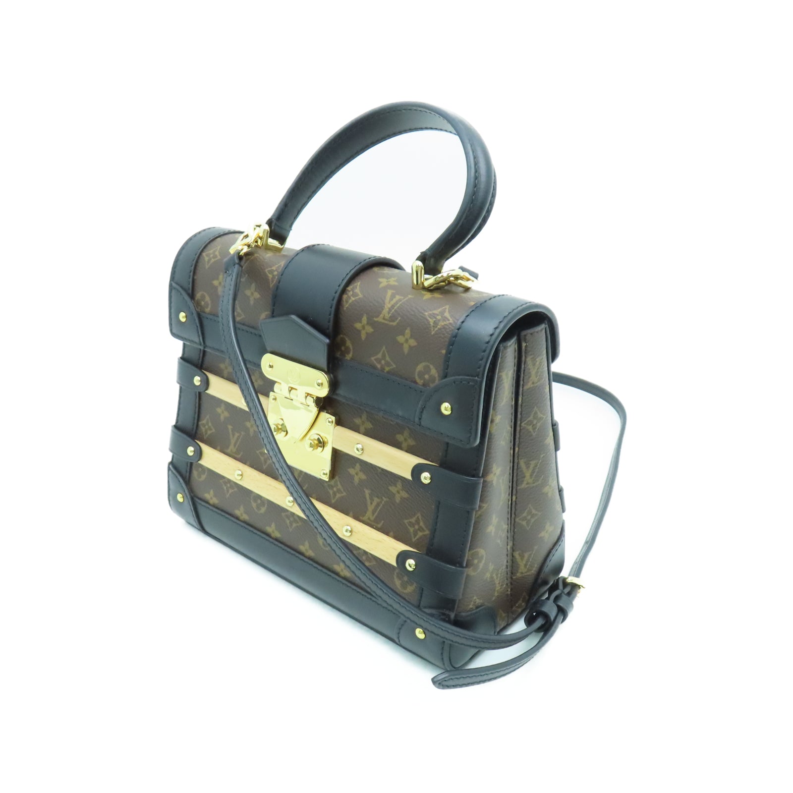 LOUIS VUITTON Monogram Trianon PM金扣手挽肩背兩用袋棕色/黑色