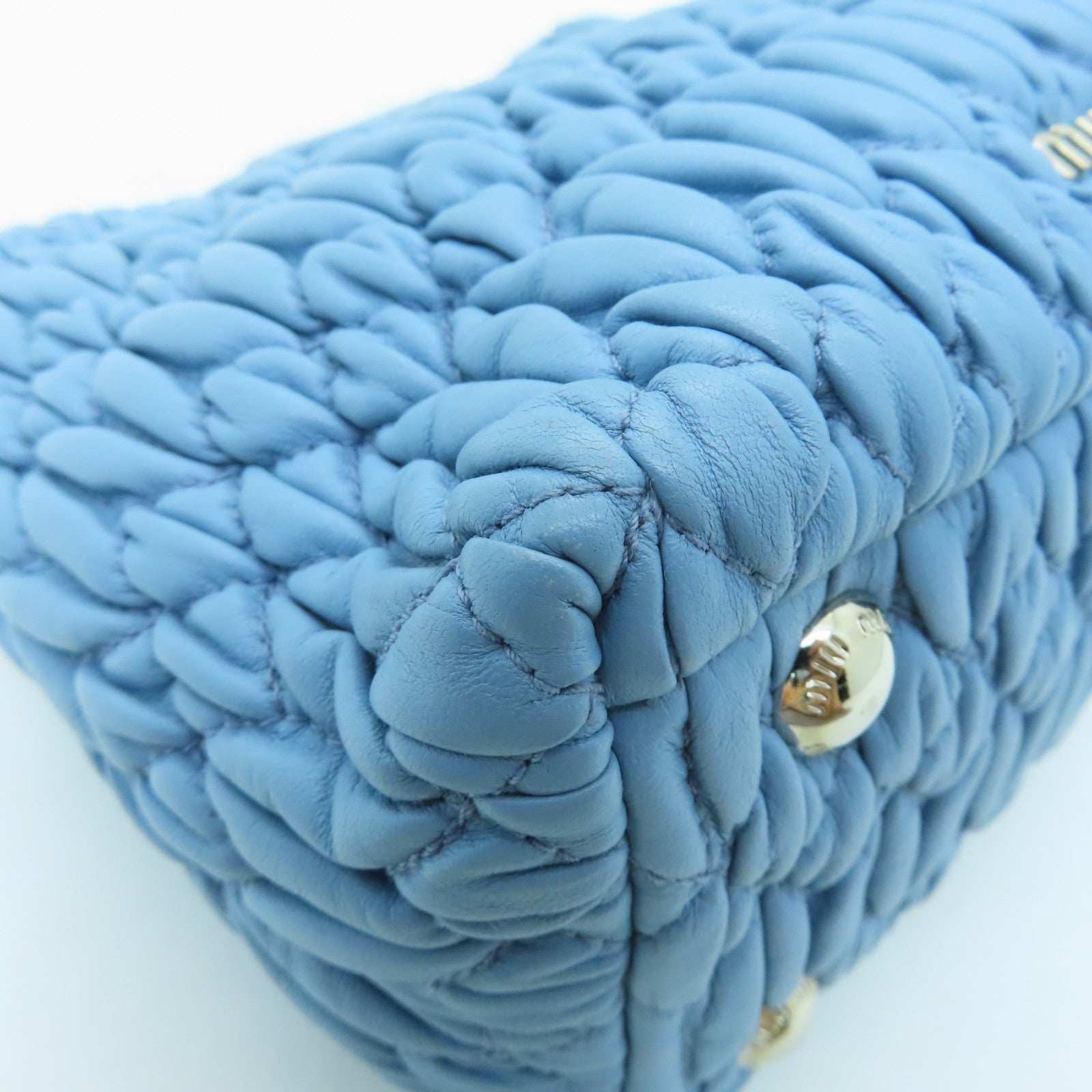 Miu Miu Sheepskin Leather Shoulder Bag Silver Buckle Chain Strap Shoulder Bag Light Blue