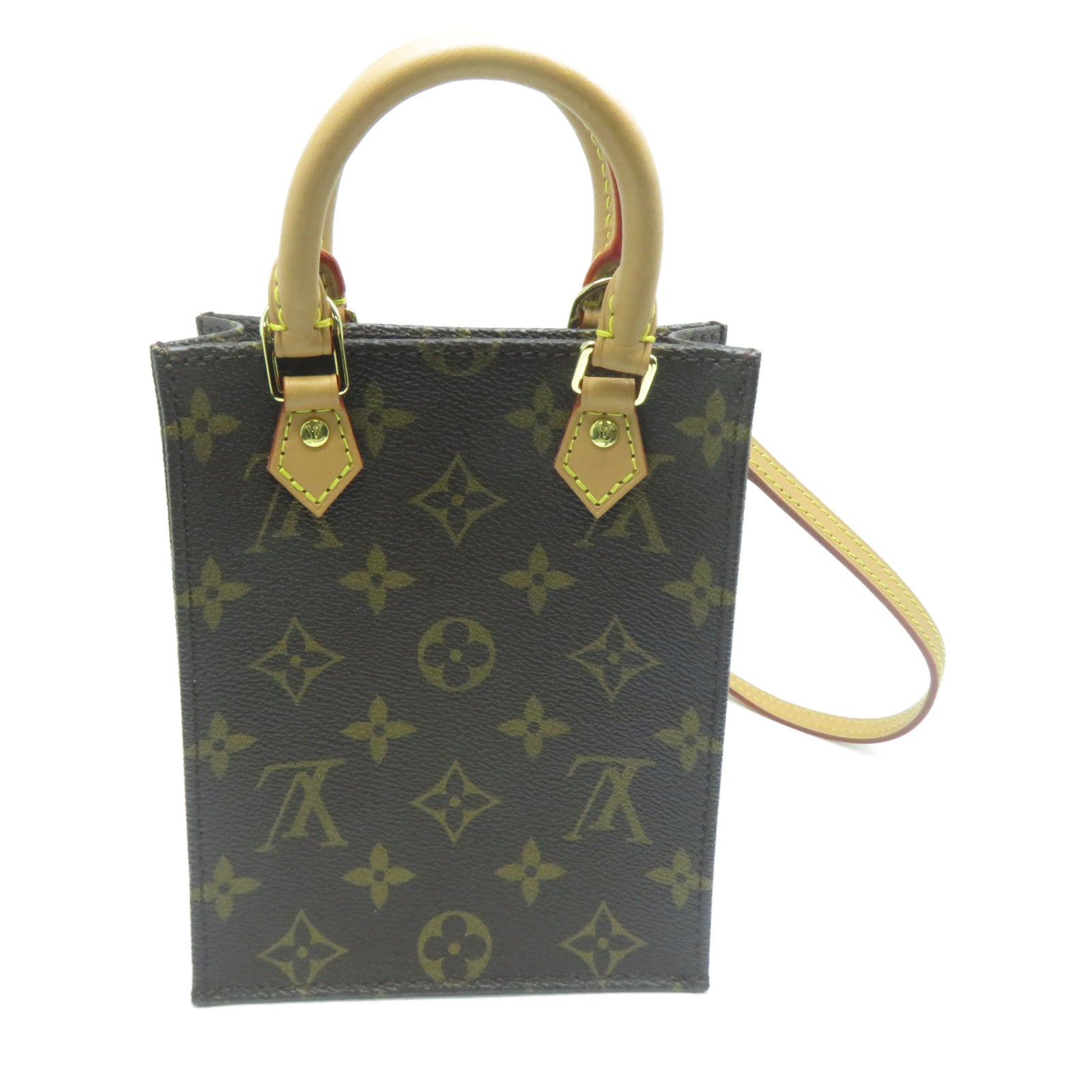 LOUIS VUITTON Monogram Petit Sac Plat金扣手挽肩背兩用袋啡色