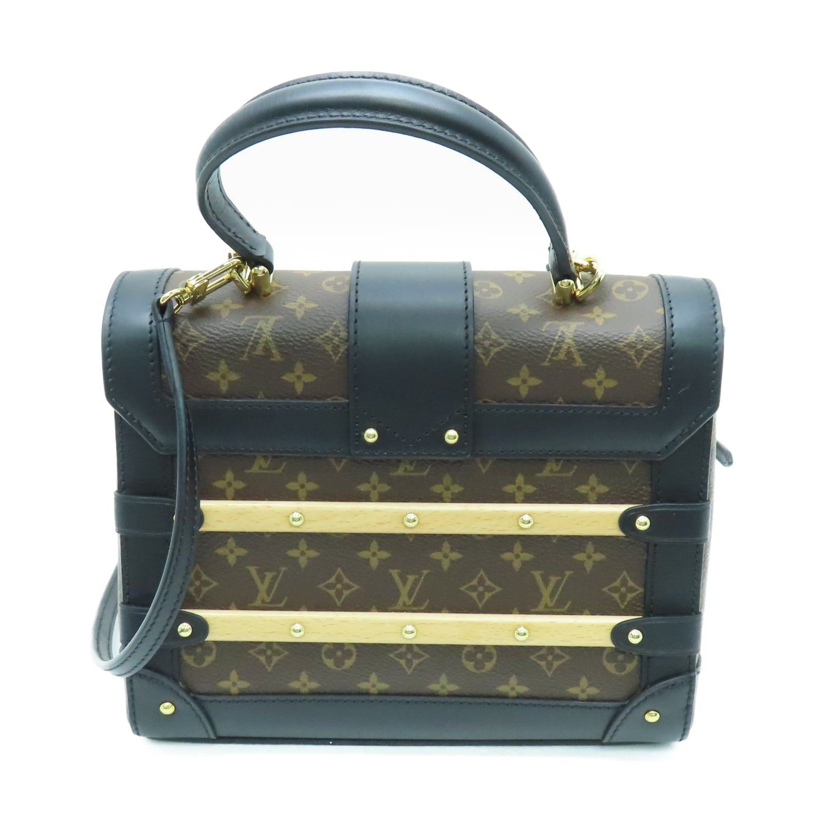LOUIS VUITTON Monogram Trianon PM金扣手挽肩背兩用袋棕色/黑色