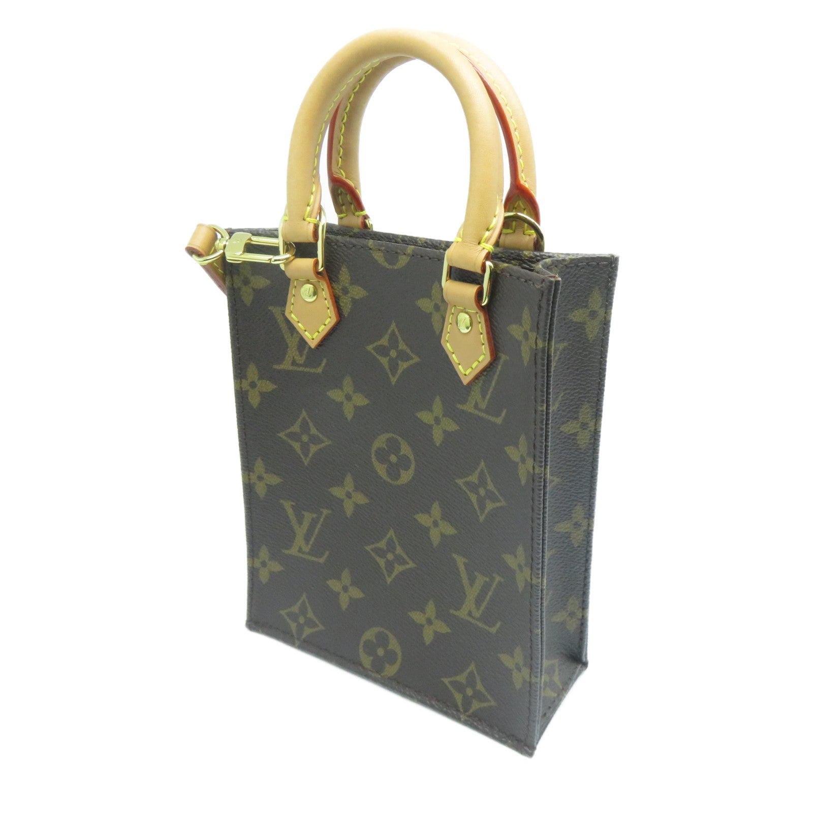 LOUIS VUITTON Monogram Petit Sac Plat金扣手挽肩背兩用袋啡色