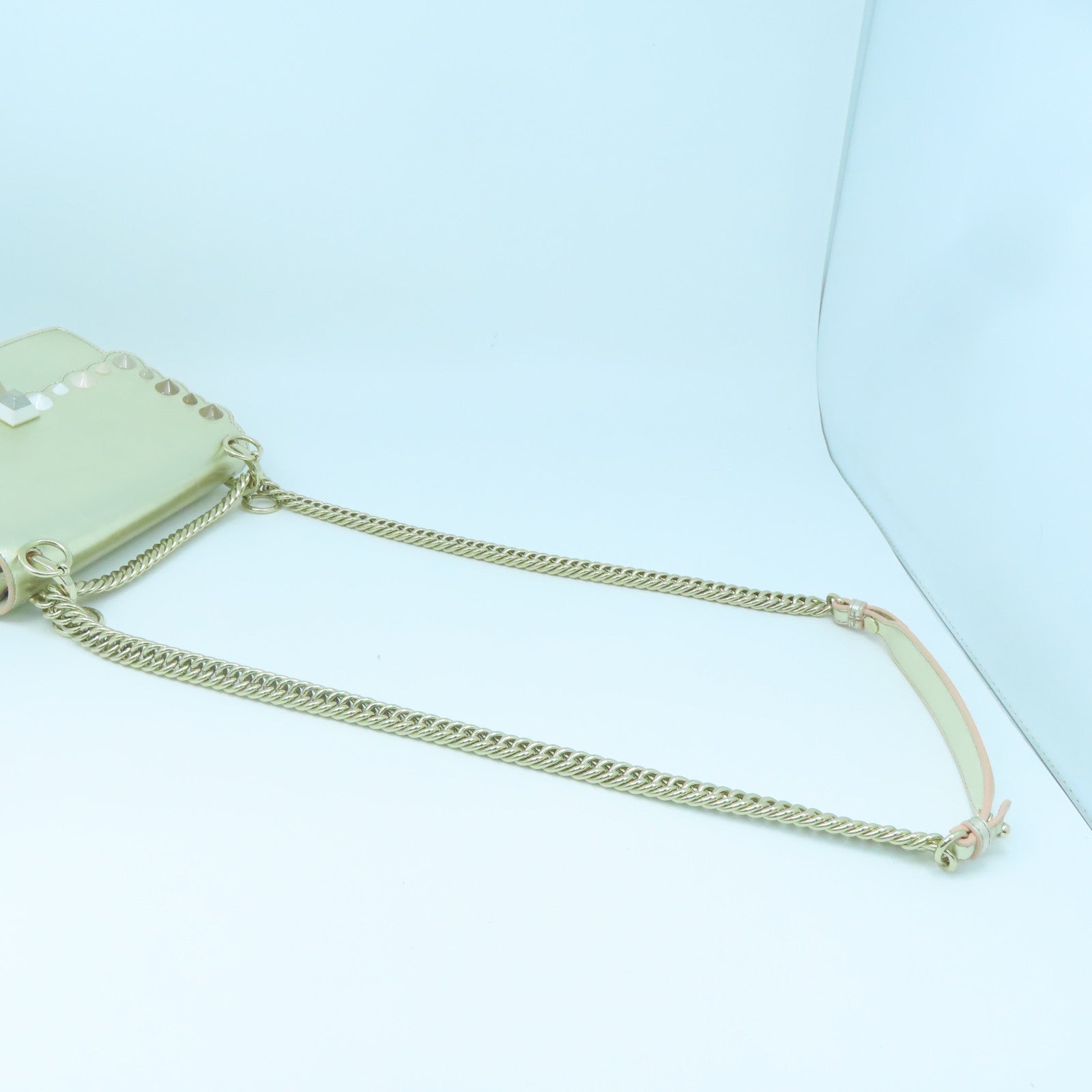 FENDI Calfskin Leather Kan I Gold Buckle Chain Shoulder Bag Silver/Pink