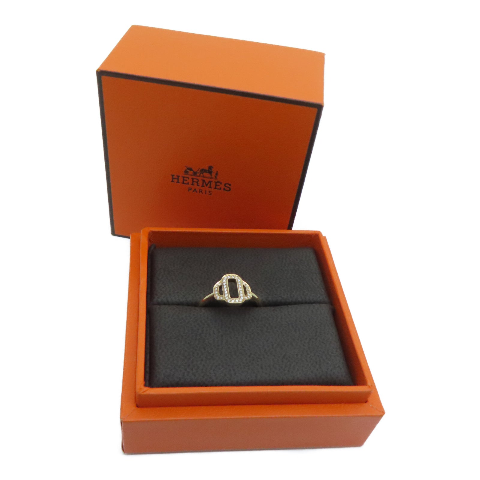 HERMES 【激減優惠】18K玫瑰金Attelage Ring 0.1ct鑽石戒指Hermes#52/US#6