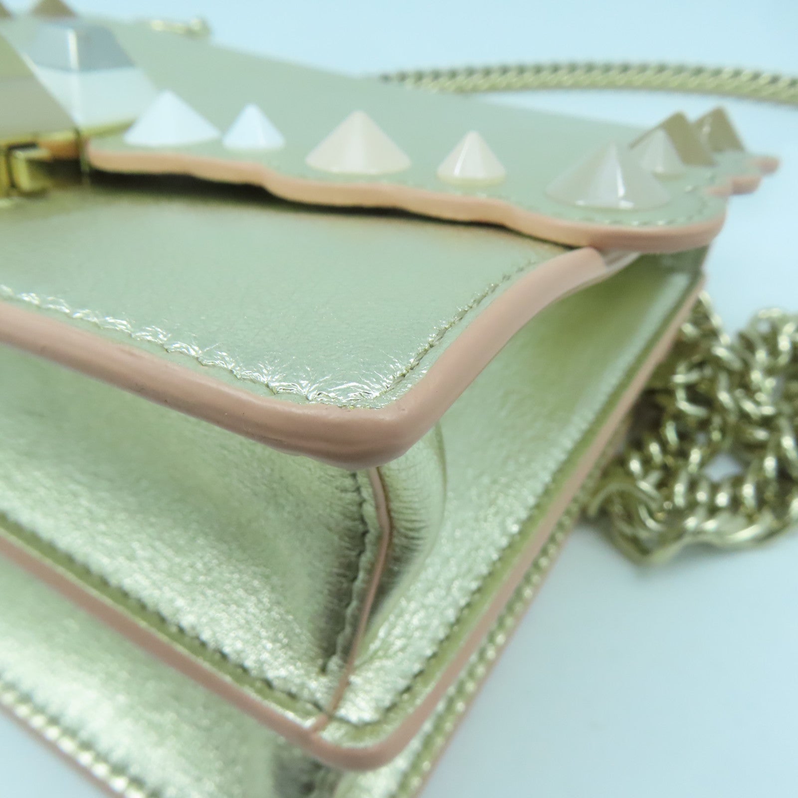 FENDI Calfskin Leather Kan I Gold Buckle Chain Shoulder Bag Silver/Pink