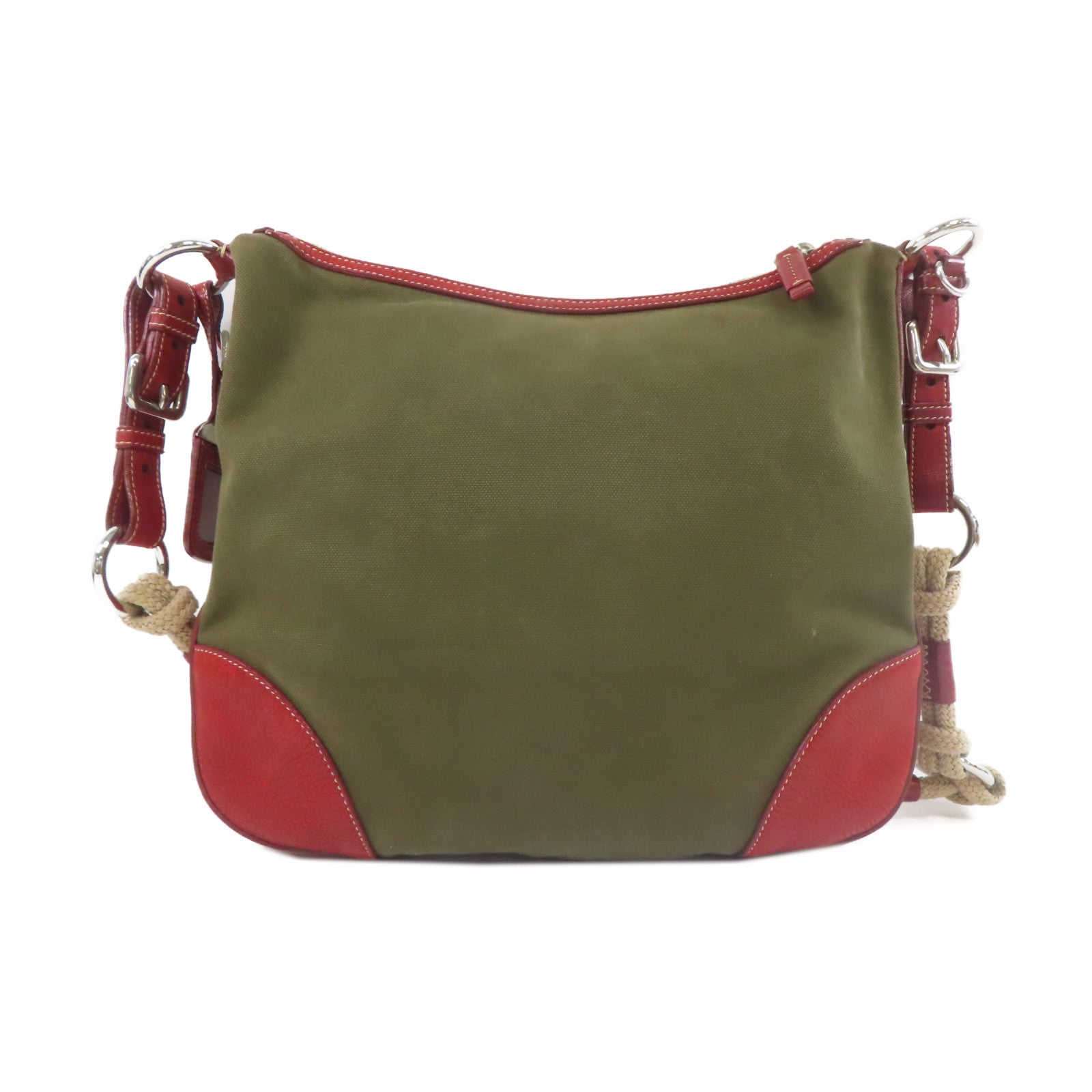 PRADA 帆布Shoulder Bag銀扣肩背袋綠色/紅色