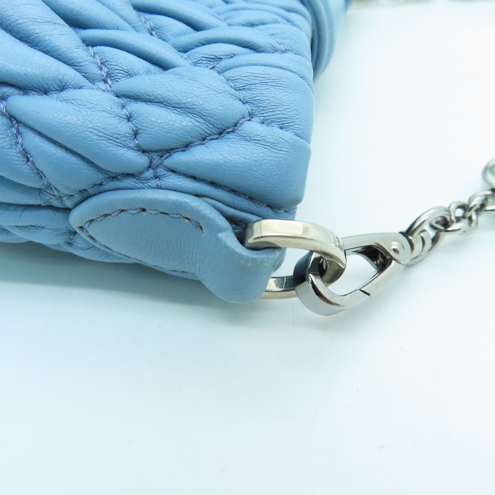 Miu Miu Sheepskin Leather Shoulder Bag Silver Buckle Chain Strap Shoulder Bag Light Blue