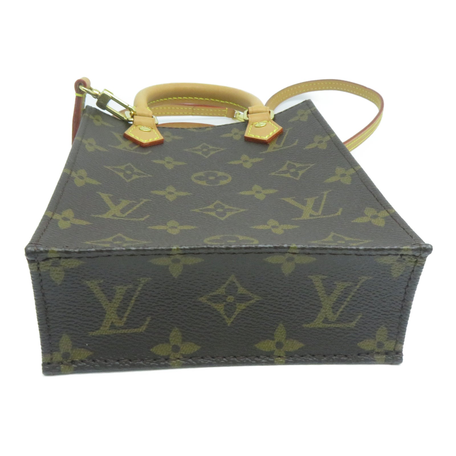 LOUIS VUITTON Monogram Petit Sac Plat金扣手挽肩背兩用袋啡色