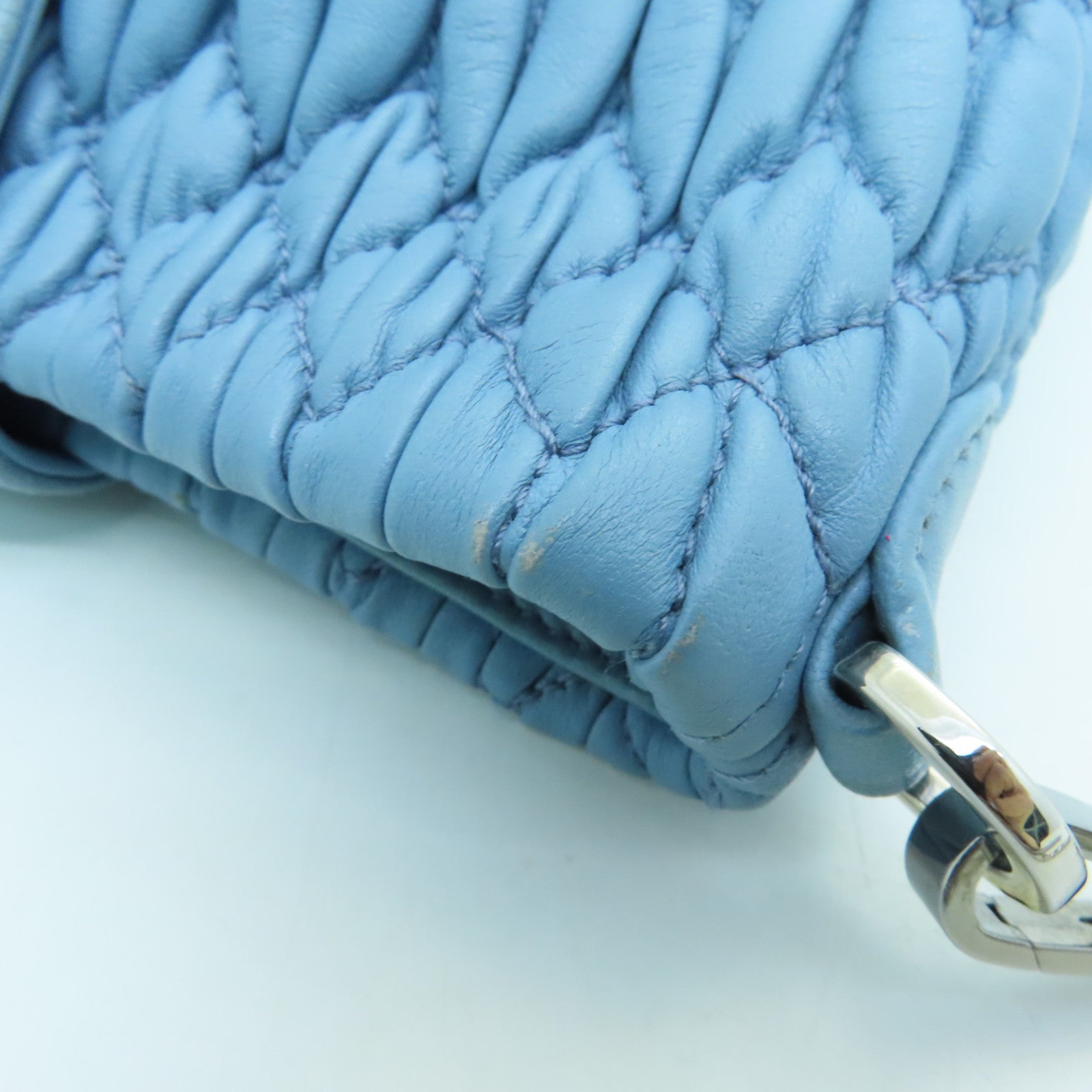Miu Miu Sheepskin Leather Shoulder Bag Silver Buckle Chain Strap Shoulder Bag Light Blue