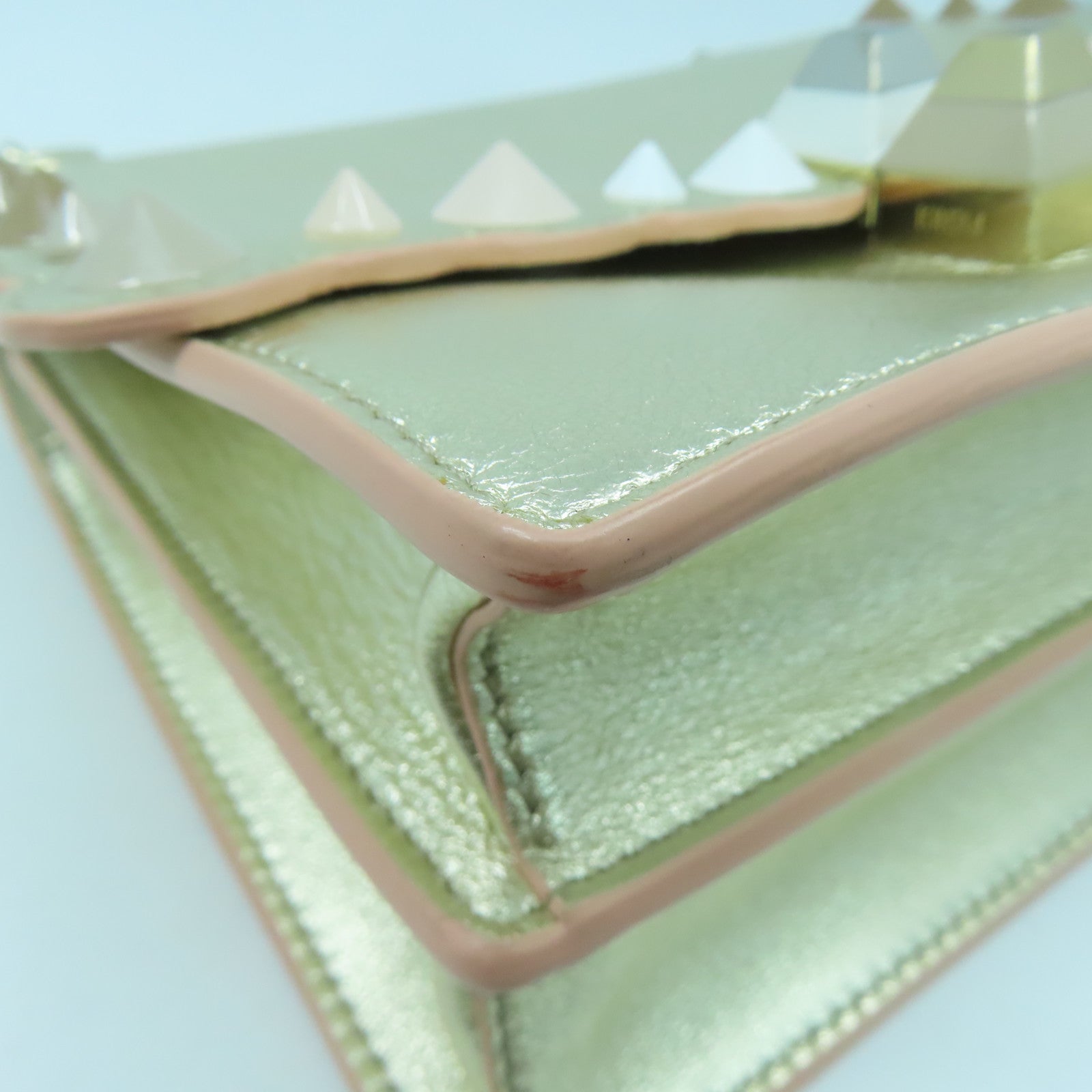 FENDI Calfskin Leather Kan I Gold Buckle Chain Shoulder Bag Silver/Pink