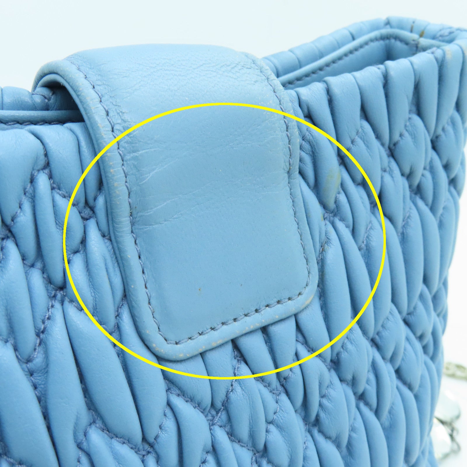 Miu Miu Sheepskin Leather Shoulder Bag Silver Buckle Chain Strap Shoulder Bag Light Blue