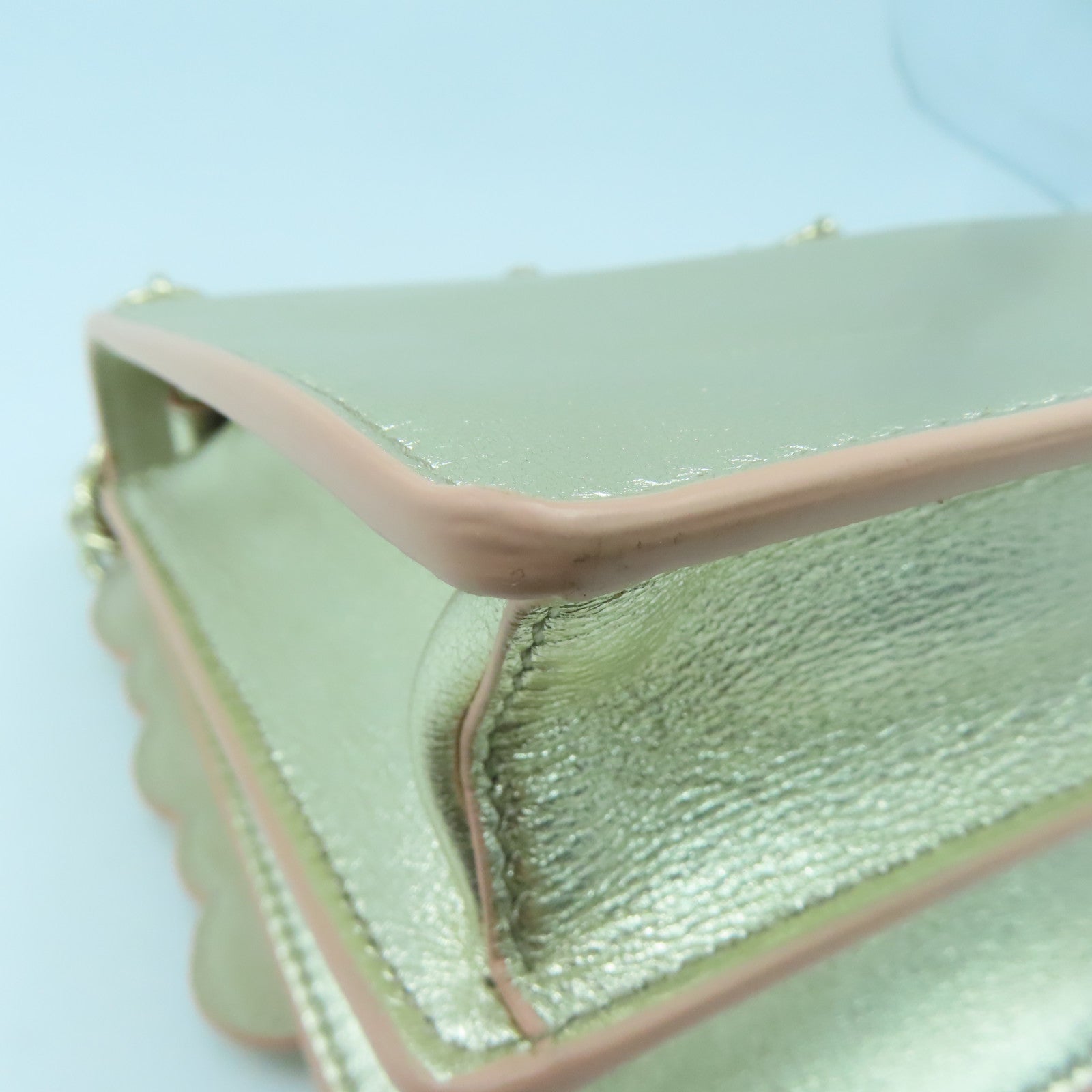 FENDI Calfskin Leather Kan I Gold Buckle Chain Shoulder Bag Silver/Pink