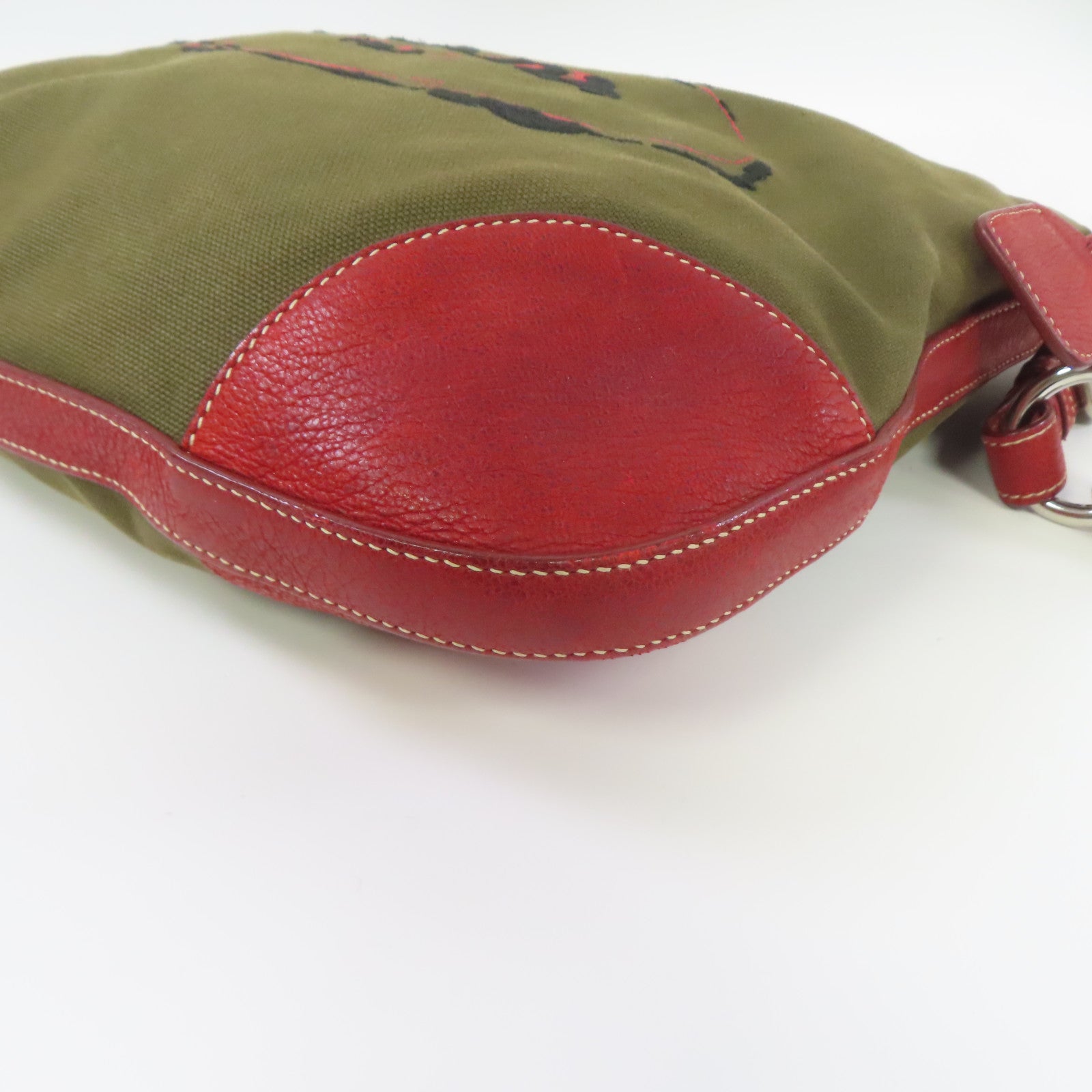PRADA 帆布Shoulder Bag銀扣肩背袋綠色/紅色