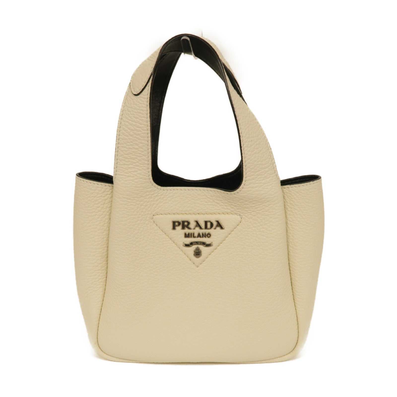 PRADA 牛皮皮革Handbag銀扣手挽袋白色