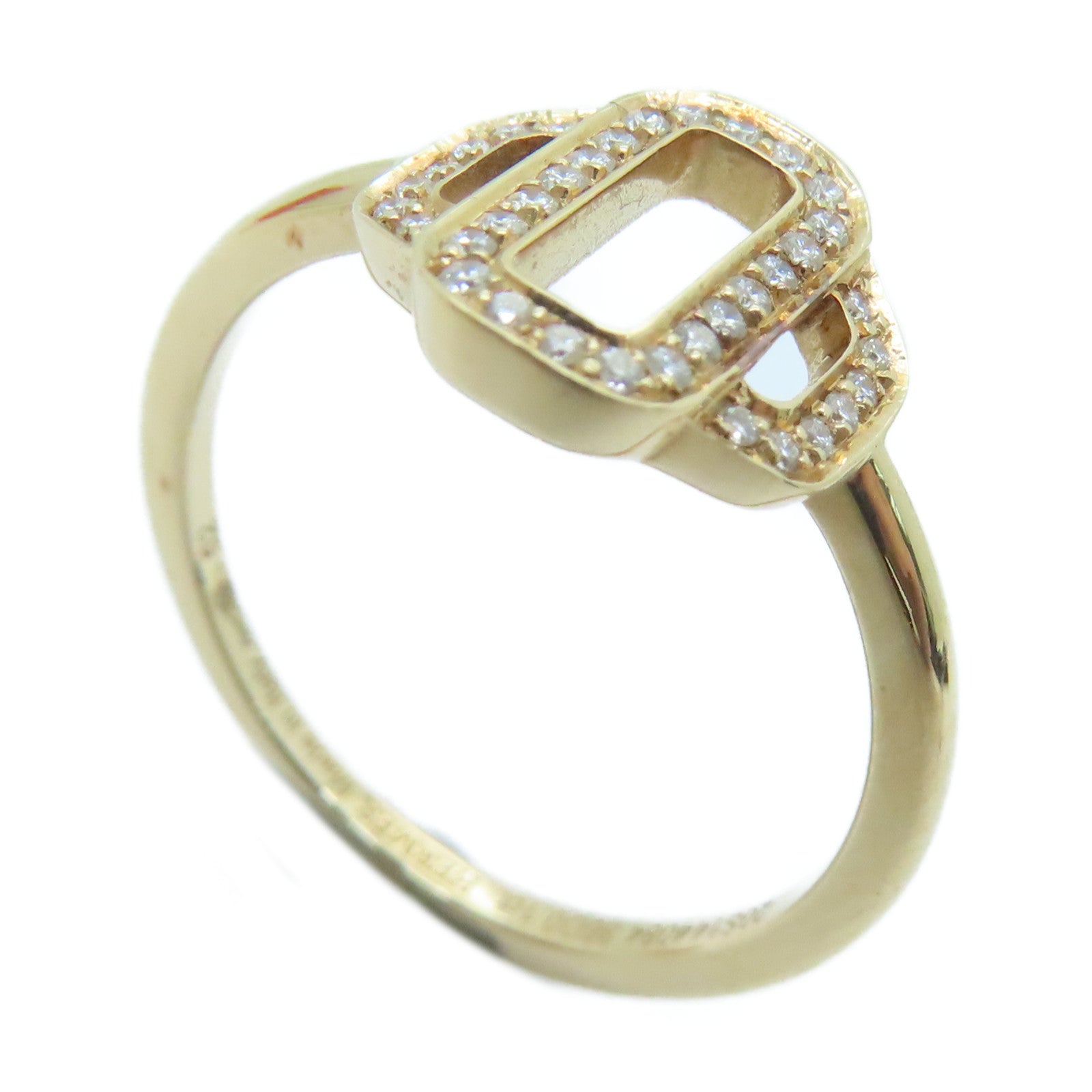 HERMES 【激減優惠】18K玫瑰金Attelage Ring 0.1ct鑽石戒指Hermes#52/US#6