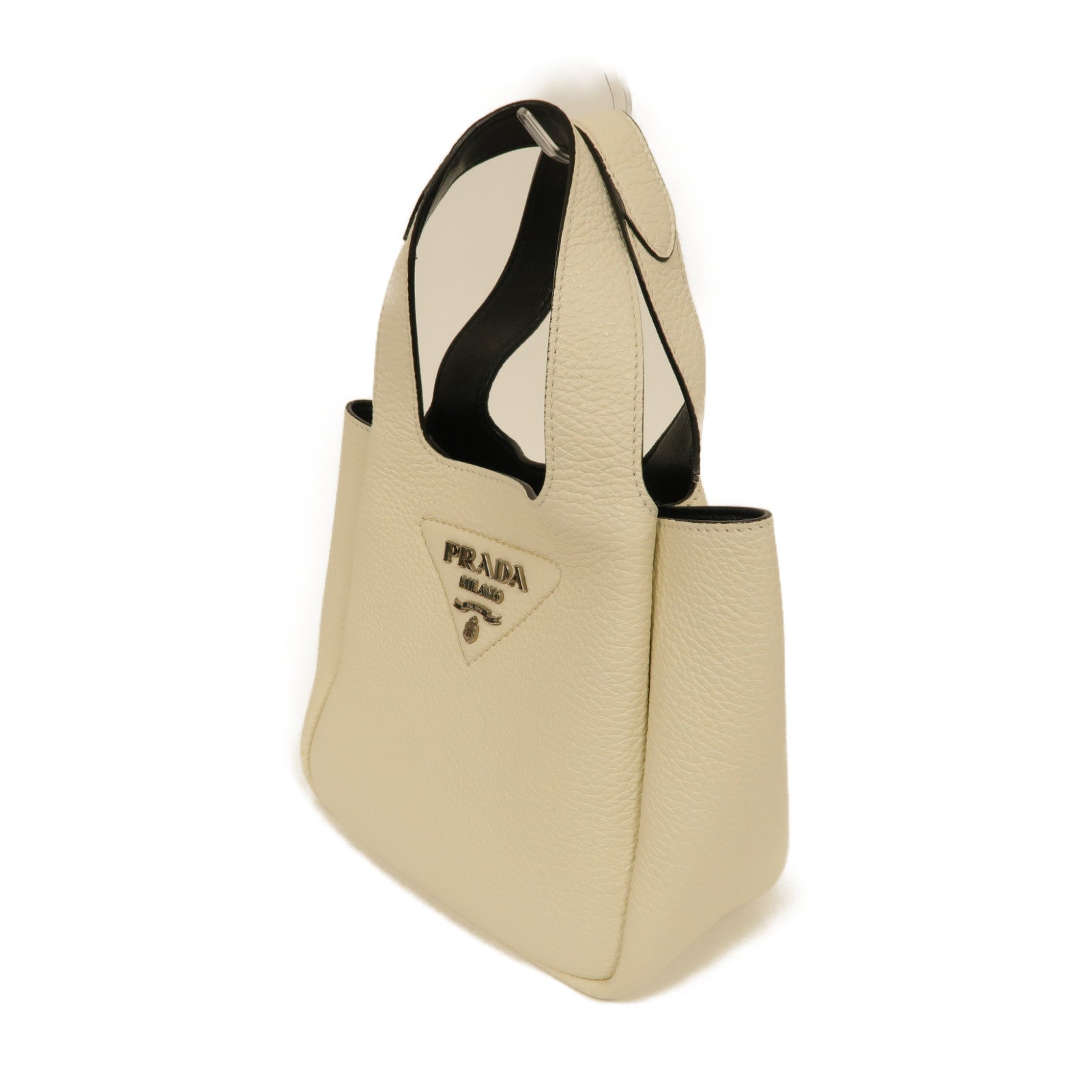 PRADA 牛皮皮革Handbag銀扣手挽袋白色