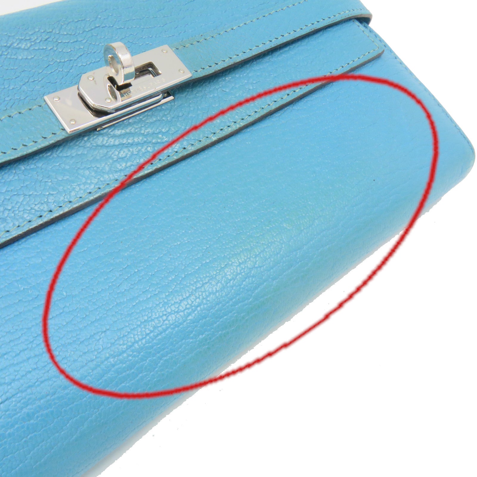 HERMES 【激减优惠】Chevre皮革Kelly Wallet 银扣长钱包蓝色