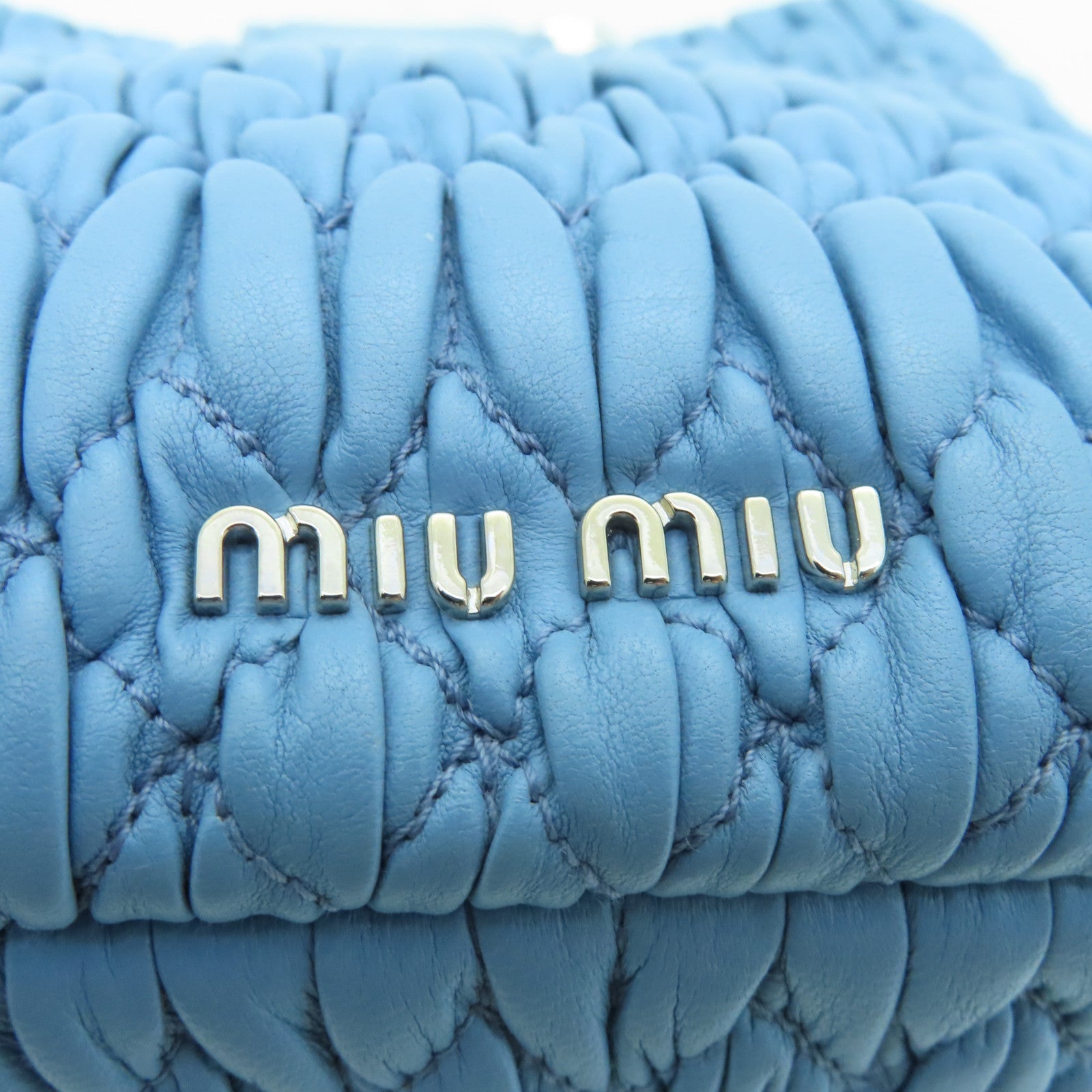 Miu Miu Sheepskin Leather Shoulder Bag Silver Buckle Chain Strap Shoulder Bag Light Blue