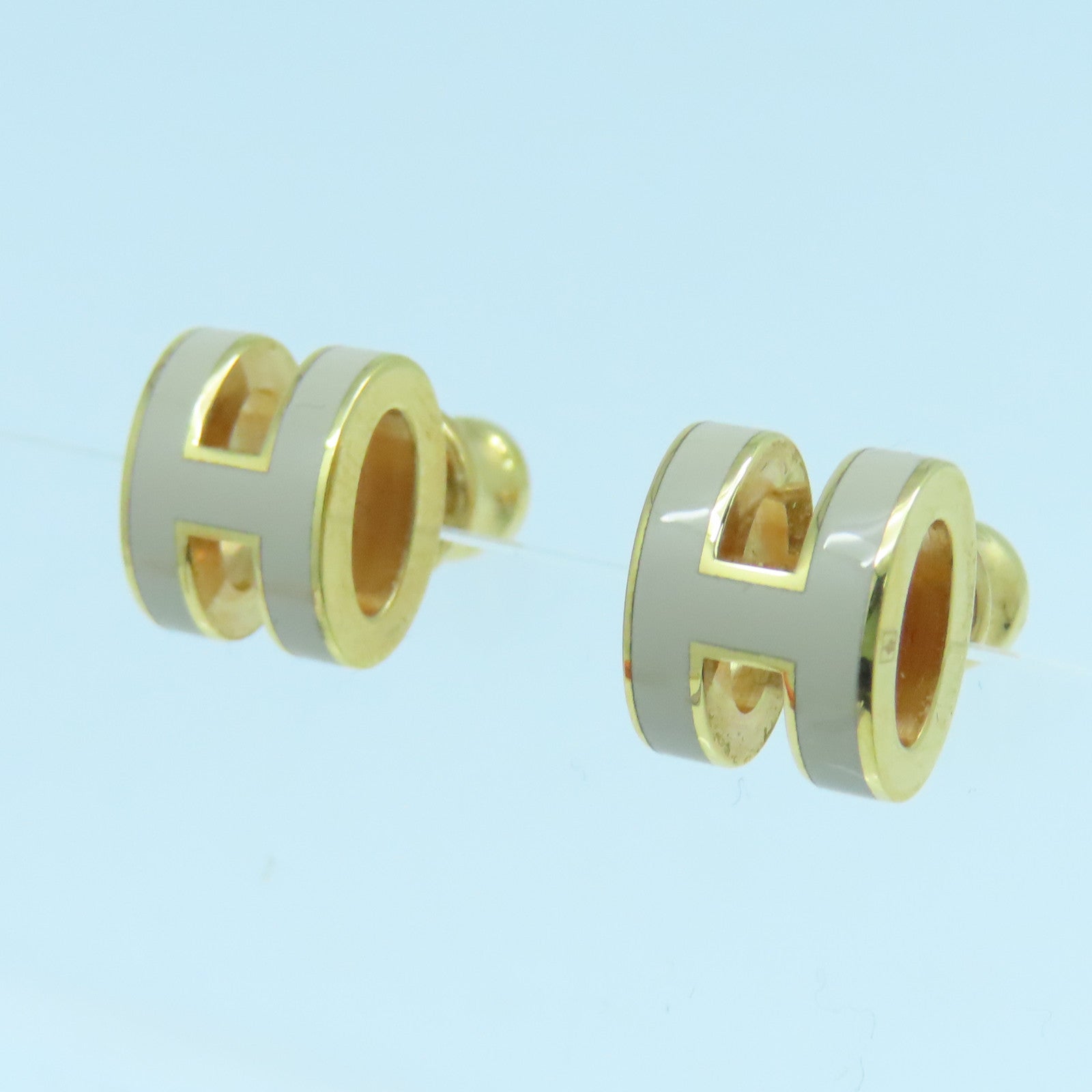 HERMES 金屬Mini Pop H Earrings耳環灰色/金色