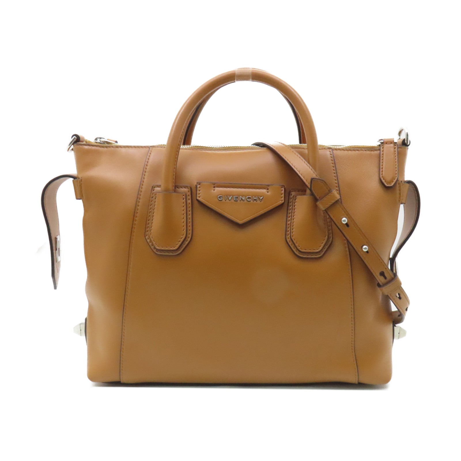 GIVENCHY 牛皮皮革2way Shoulder Bag銀扣手挽肩背兩用袋棕色