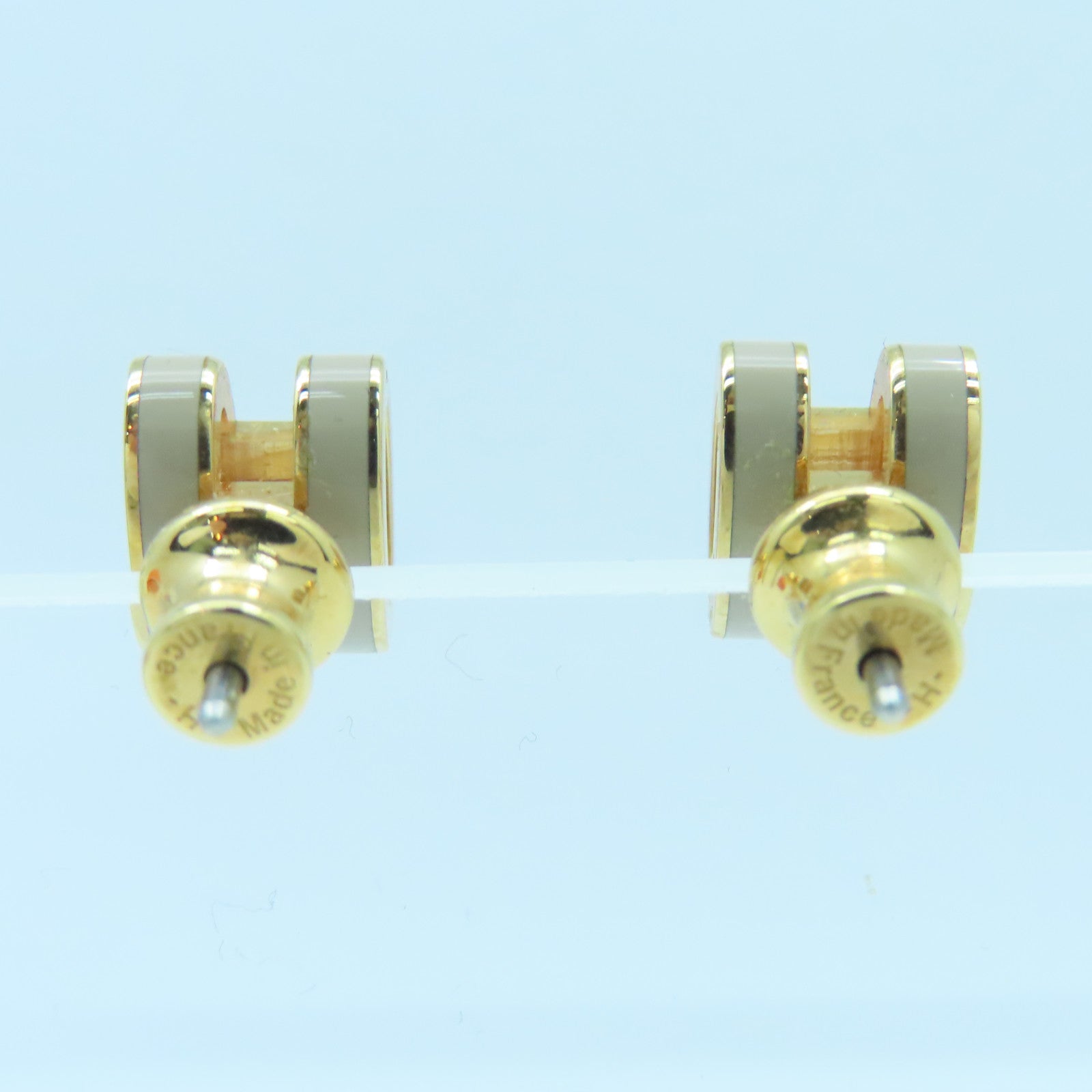 HERMES 金屬Mini Pop H Earrings耳環灰色/金色