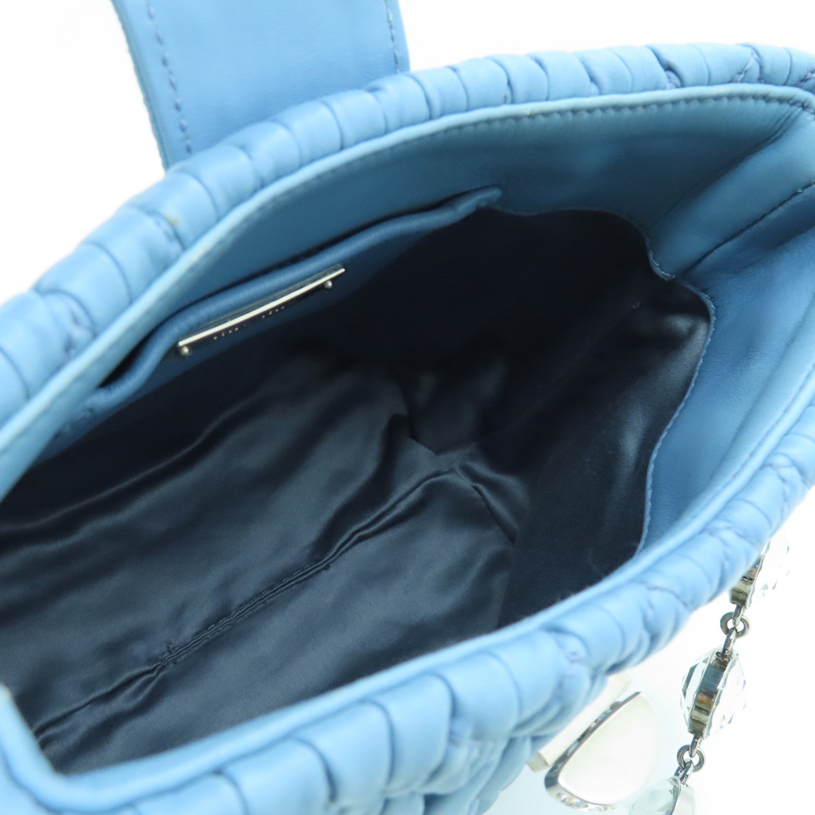 Miu Miu Sheepskin Leather Shoulder Bag Silver Buckle Chain Strap Shoulder Bag Light Blue