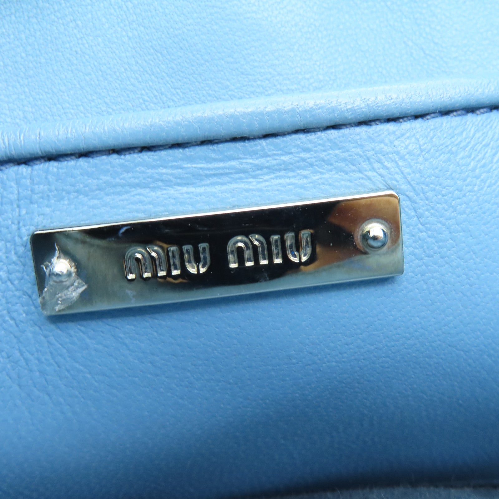 Miu Miu Sheepskin Leather Shoulder Bag Silver Buckle Chain Strap Shoulder Bag Light Blue