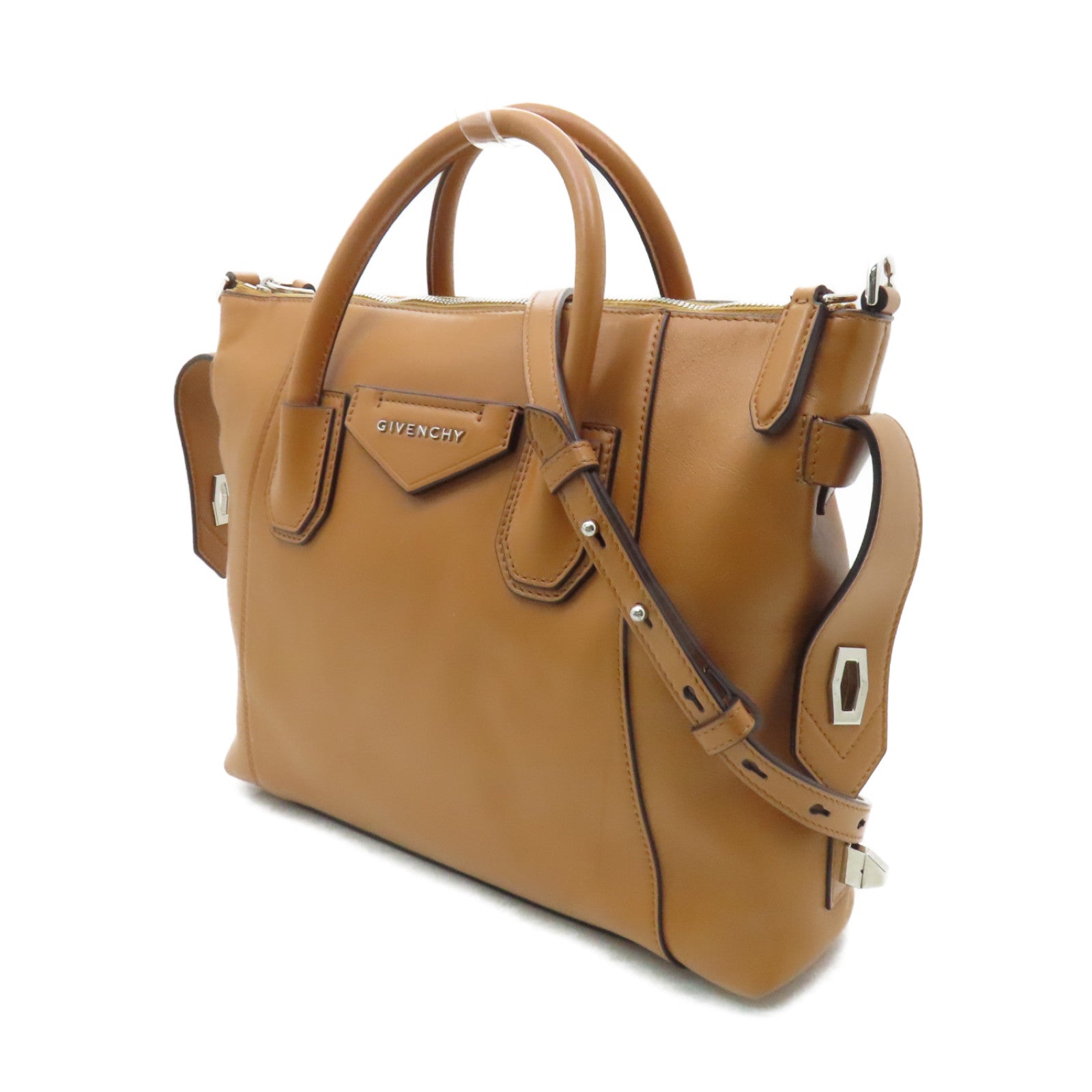 GIVENCHY 牛皮皮革2way Shoulder Bag銀扣手挽肩背兩用袋棕色