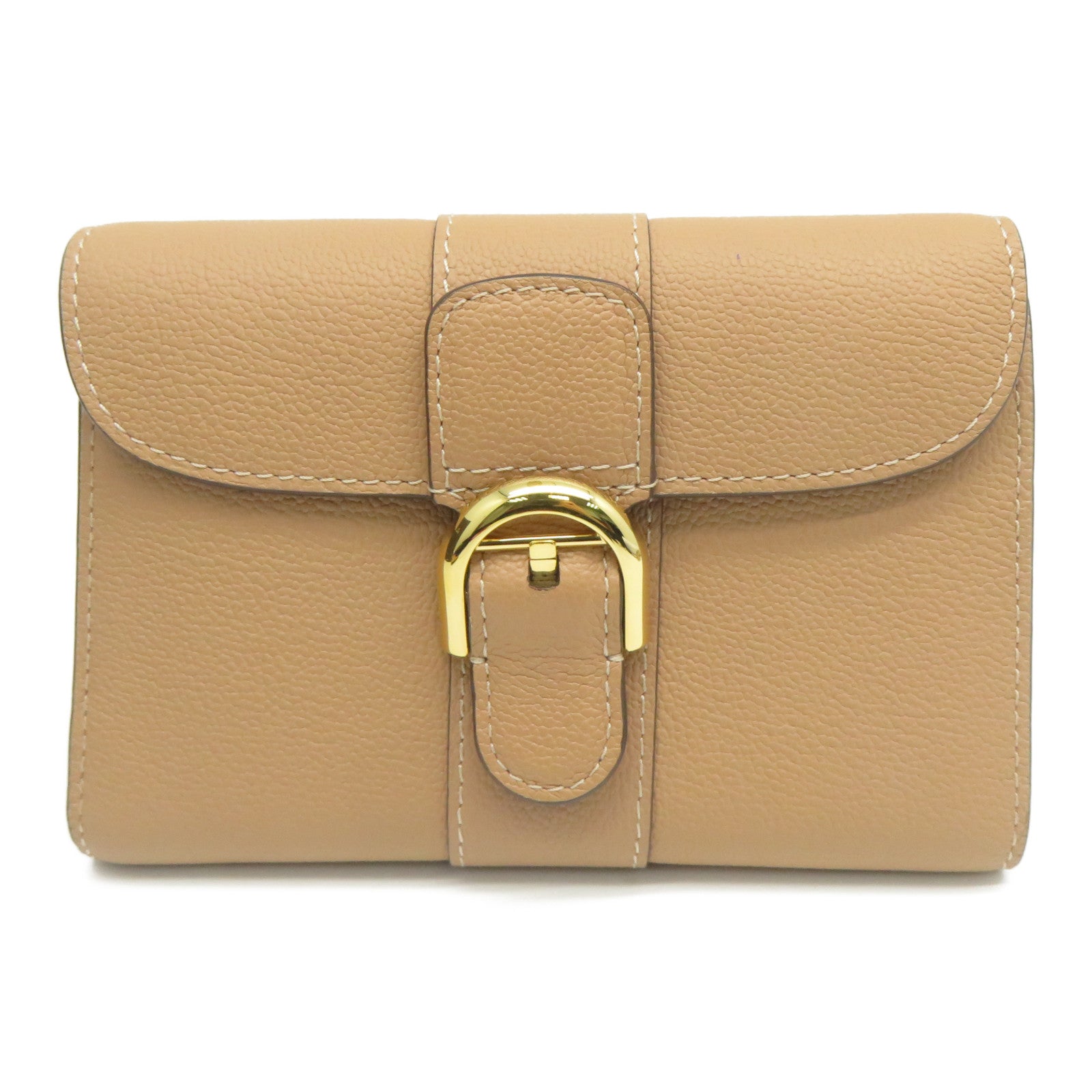 Delvaux 【激減優惠】牛皮皮革Folding Wallet金扣錢包杏色