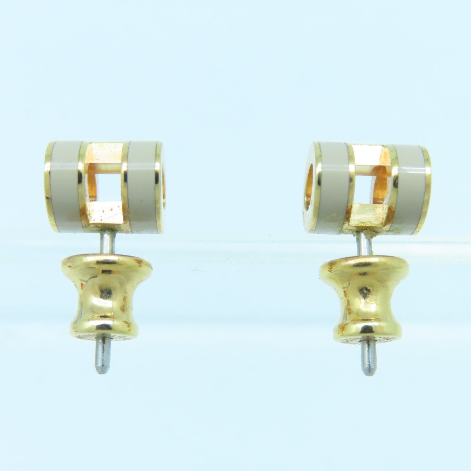 HERMES 金屬Mini Pop H Earrings耳環灰色/金色
