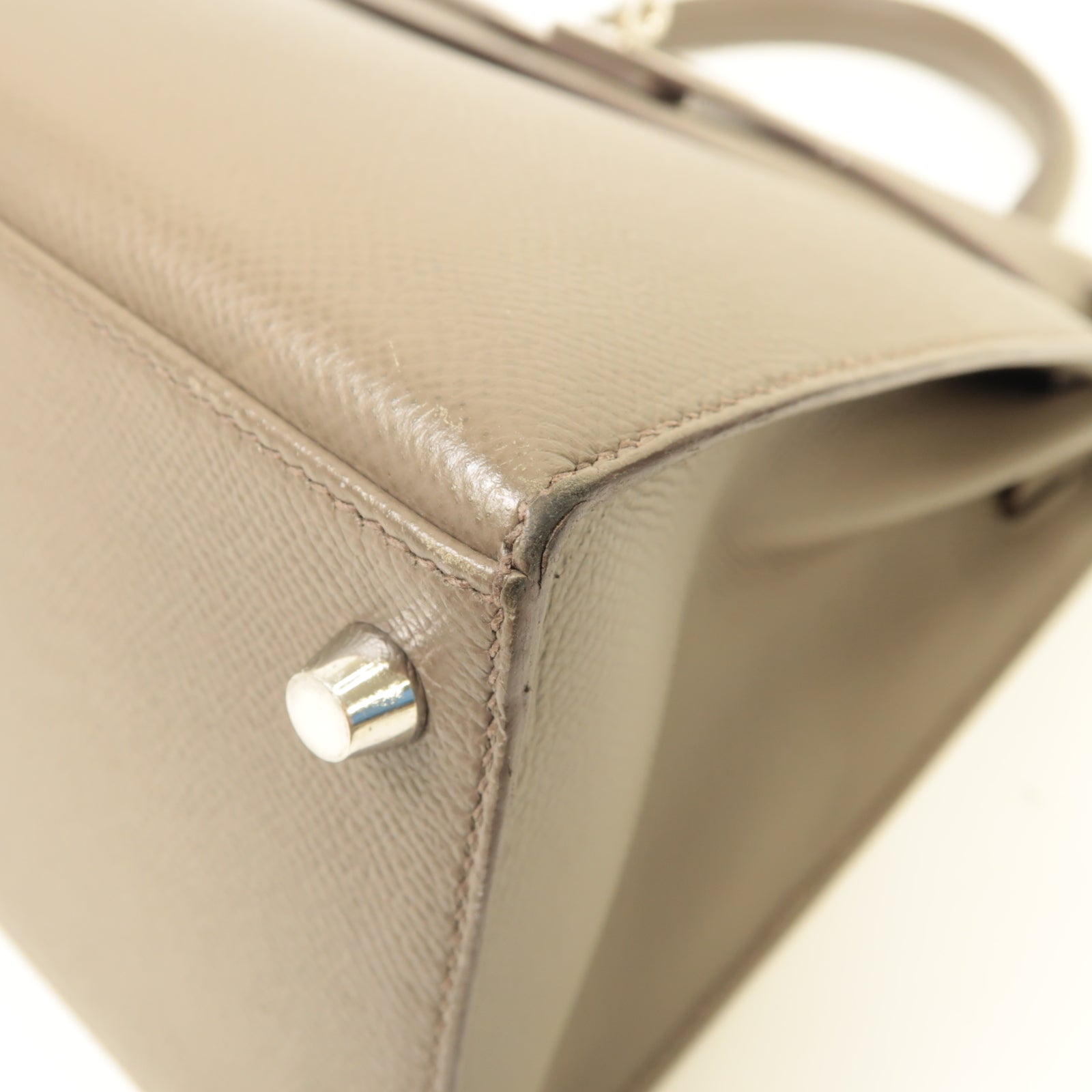 HERMES Epsom皮革Kelly 28銀扣手挽肩背兩用袋灰色