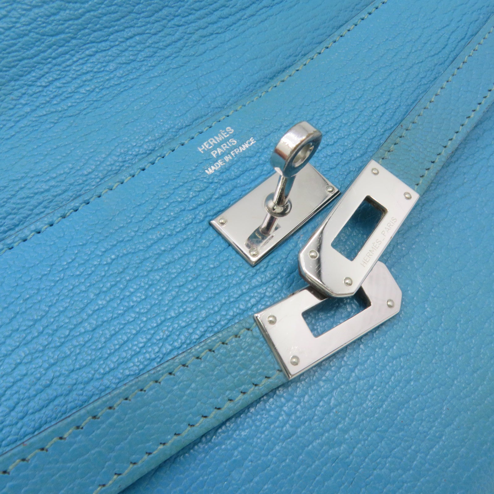 HERMES 【激减优惠】Chevre皮革Kelly Wallet 银扣长钱包蓝色