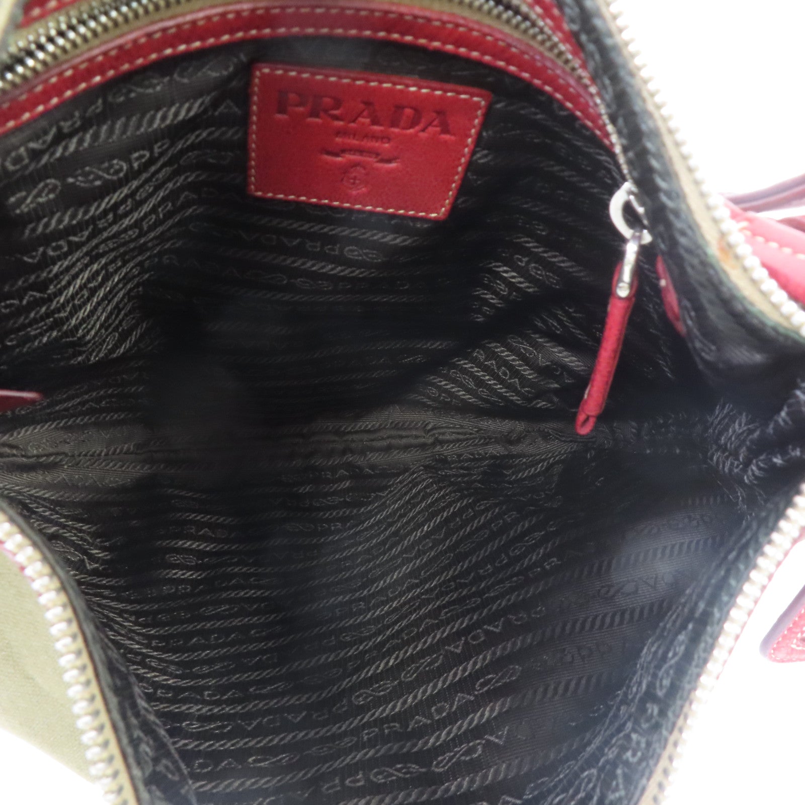 PRADA 帆布Shoulder Bag銀扣肩背袋綠色/紅色