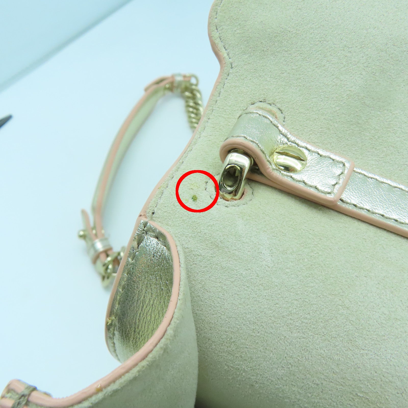 FENDI Calfskin Leather Kan I Gold Buckle Chain Shoulder Bag Silver/Pink