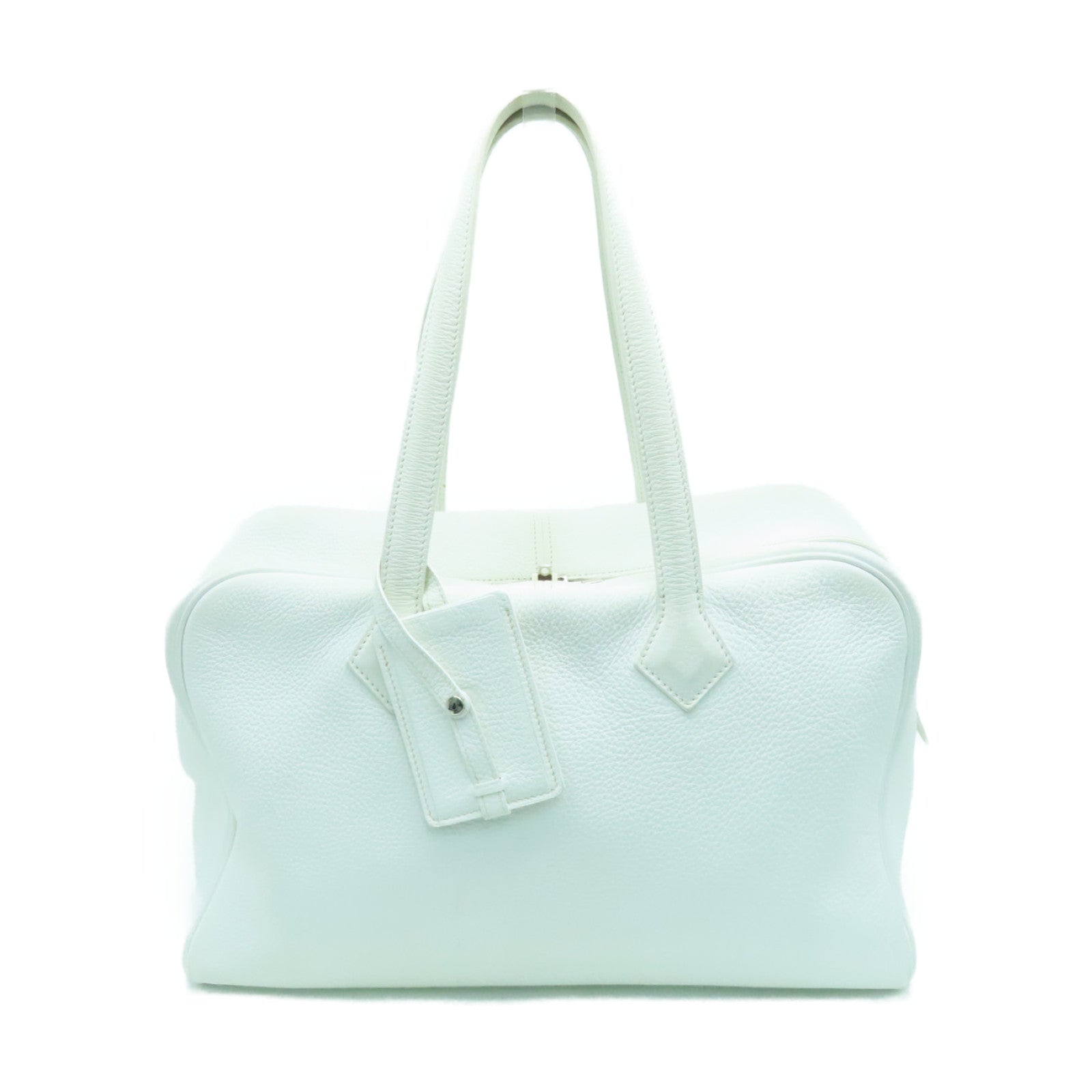 HERMES Clemence皮革Victoria銀扣肩背袋白色