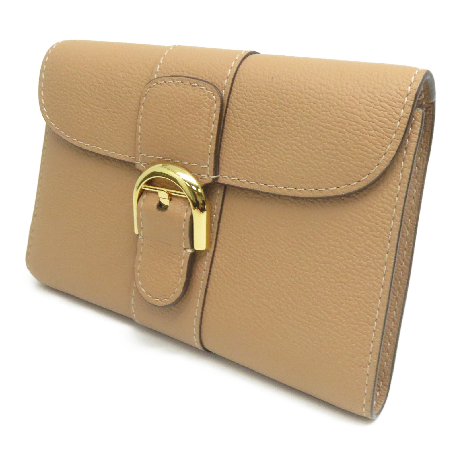 Delvaux 【激減優惠】牛皮皮革Folding Wallet金扣錢包杏色