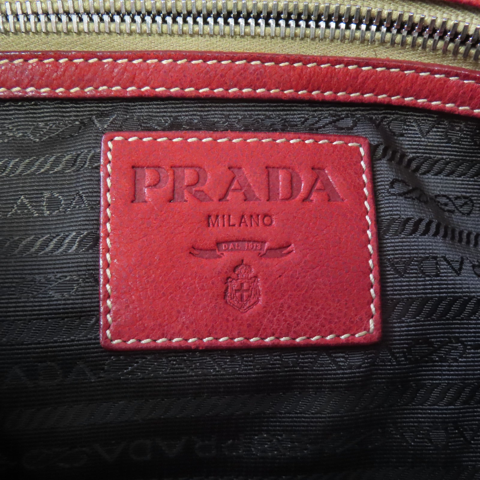 PRADA 帆布Shoulder Bag銀扣肩背袋綠色/紅色
