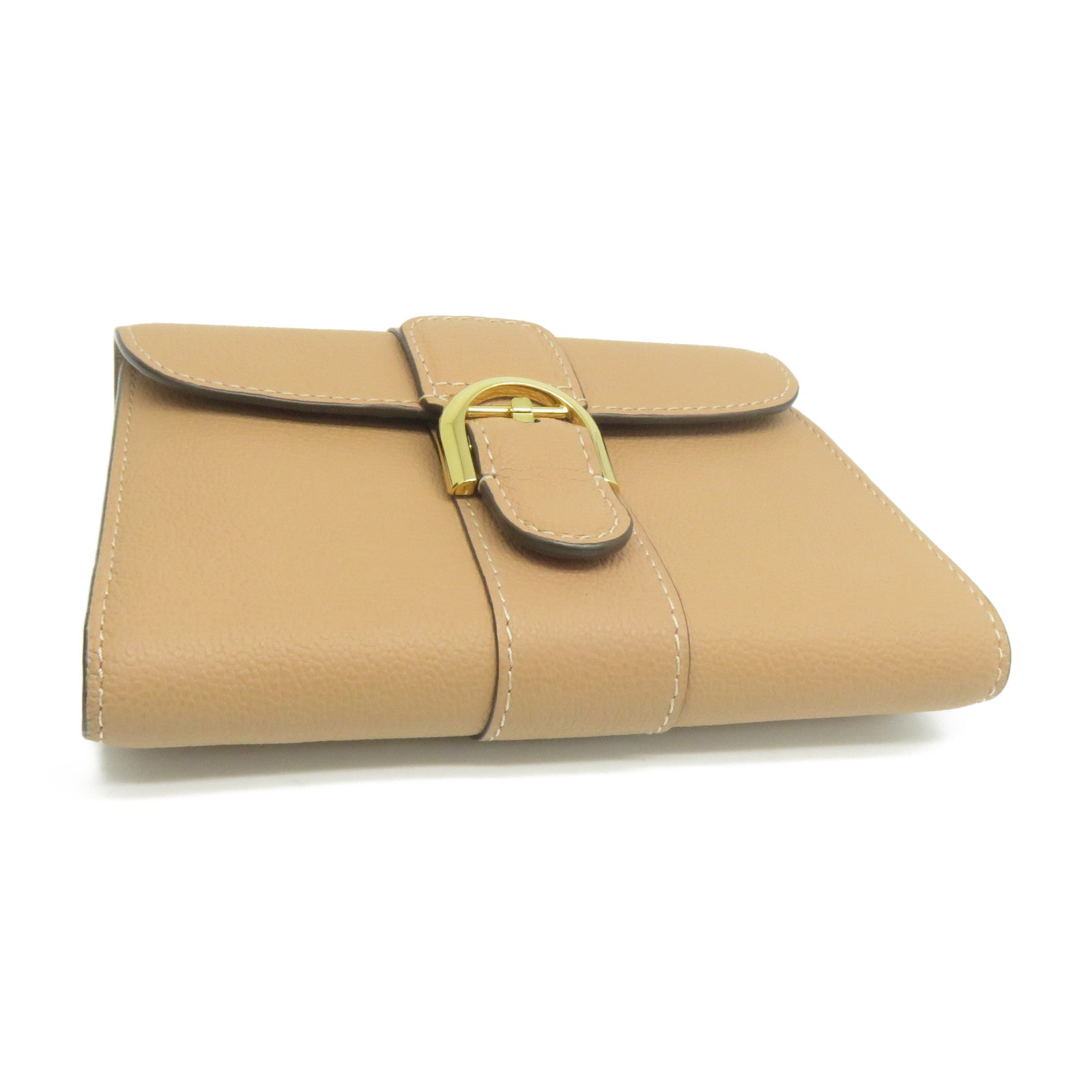 Delvaux 【激減優惠】牛皮皮革Folding Wallet金扣錢包杏色