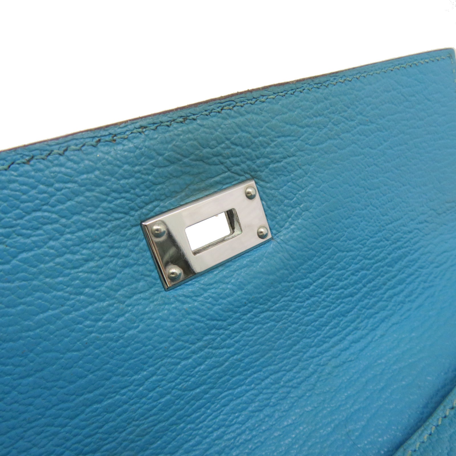 HERMES 【激减优惠】Chevre皮革Kelly Wallet 银扣长钱包蓝色