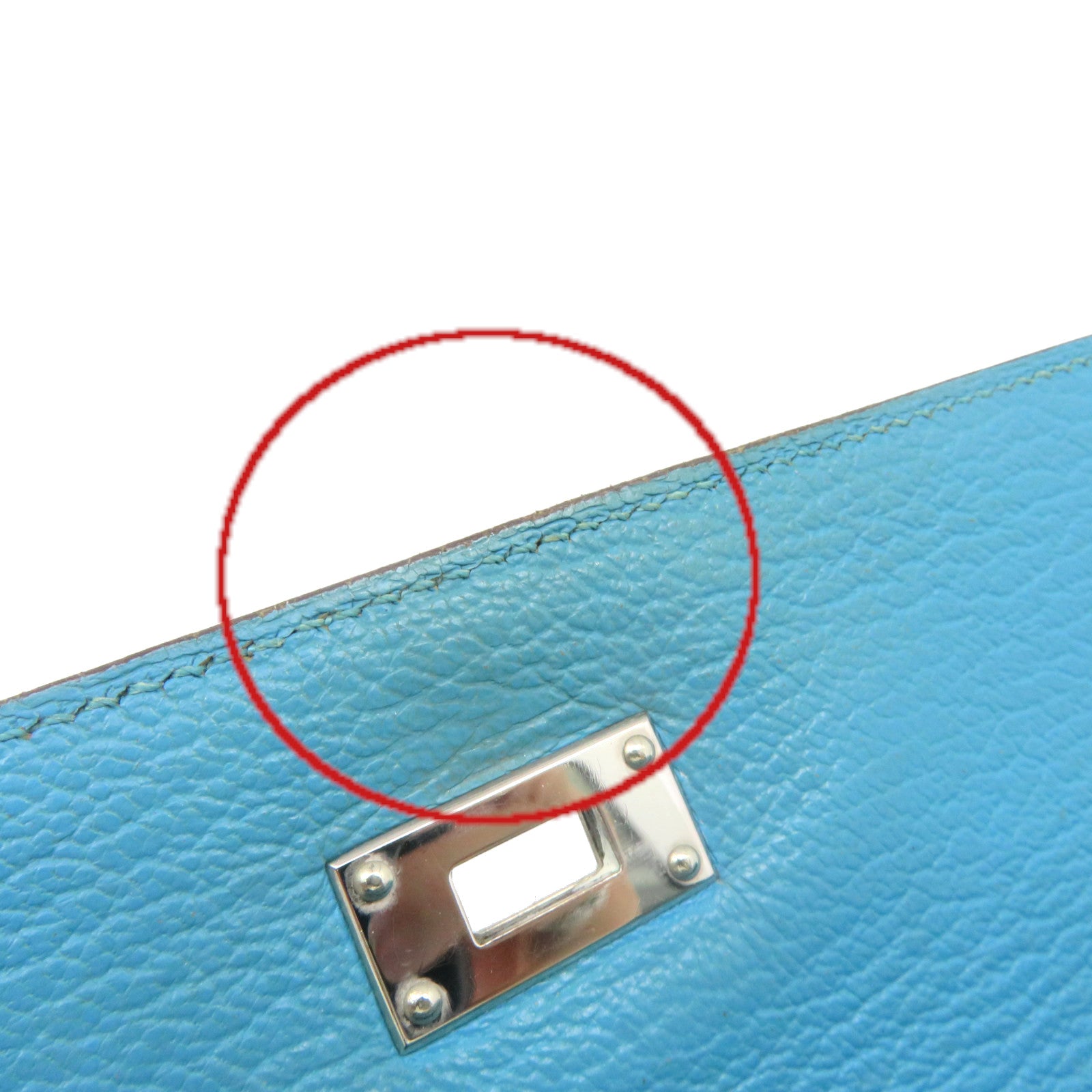 HERMES 【激减优惠】Chevre皮革Kelly Wallet 银扣长钱包蓝色