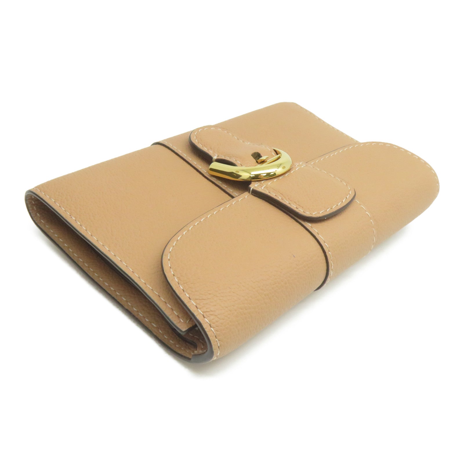 Delvaux 【激減優惠】牛皮皮革Folding Wallet金扣錢包杏色